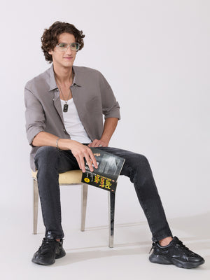  Men's Comfort Fit grey Linen Shirt
