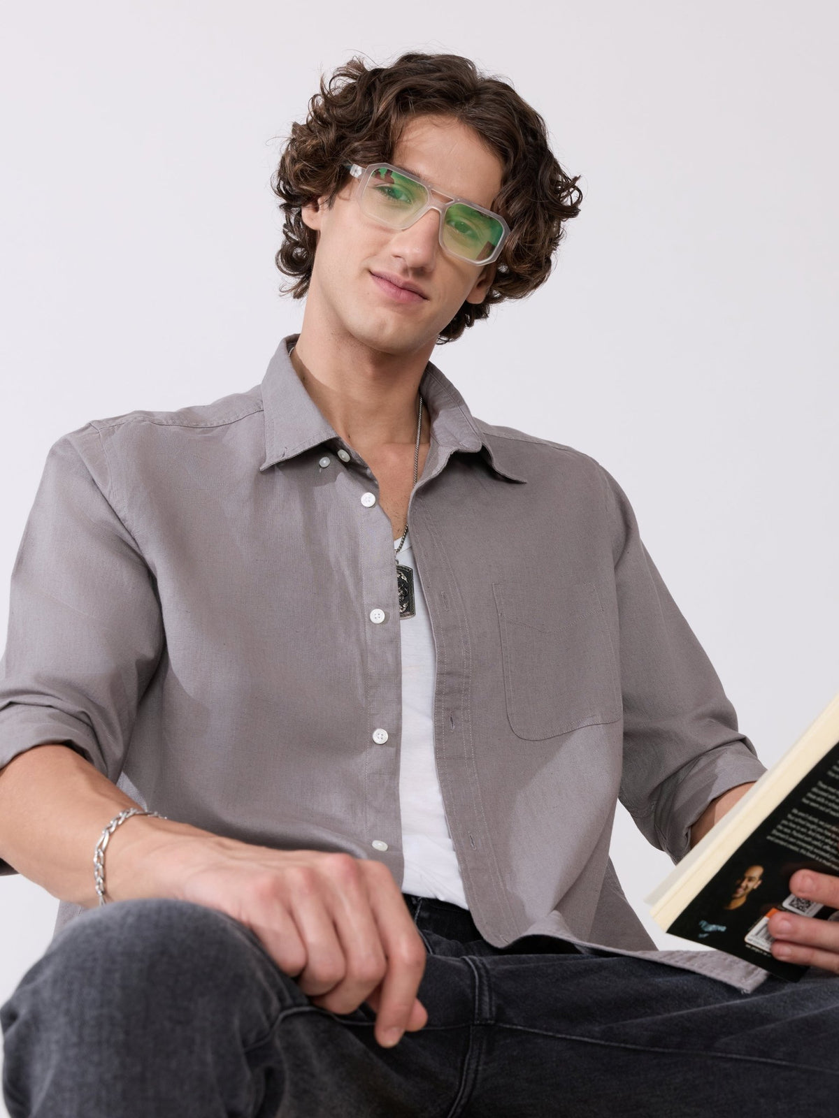 Taliko - Comfort Fit Grey Linen Shirt - Espanshe