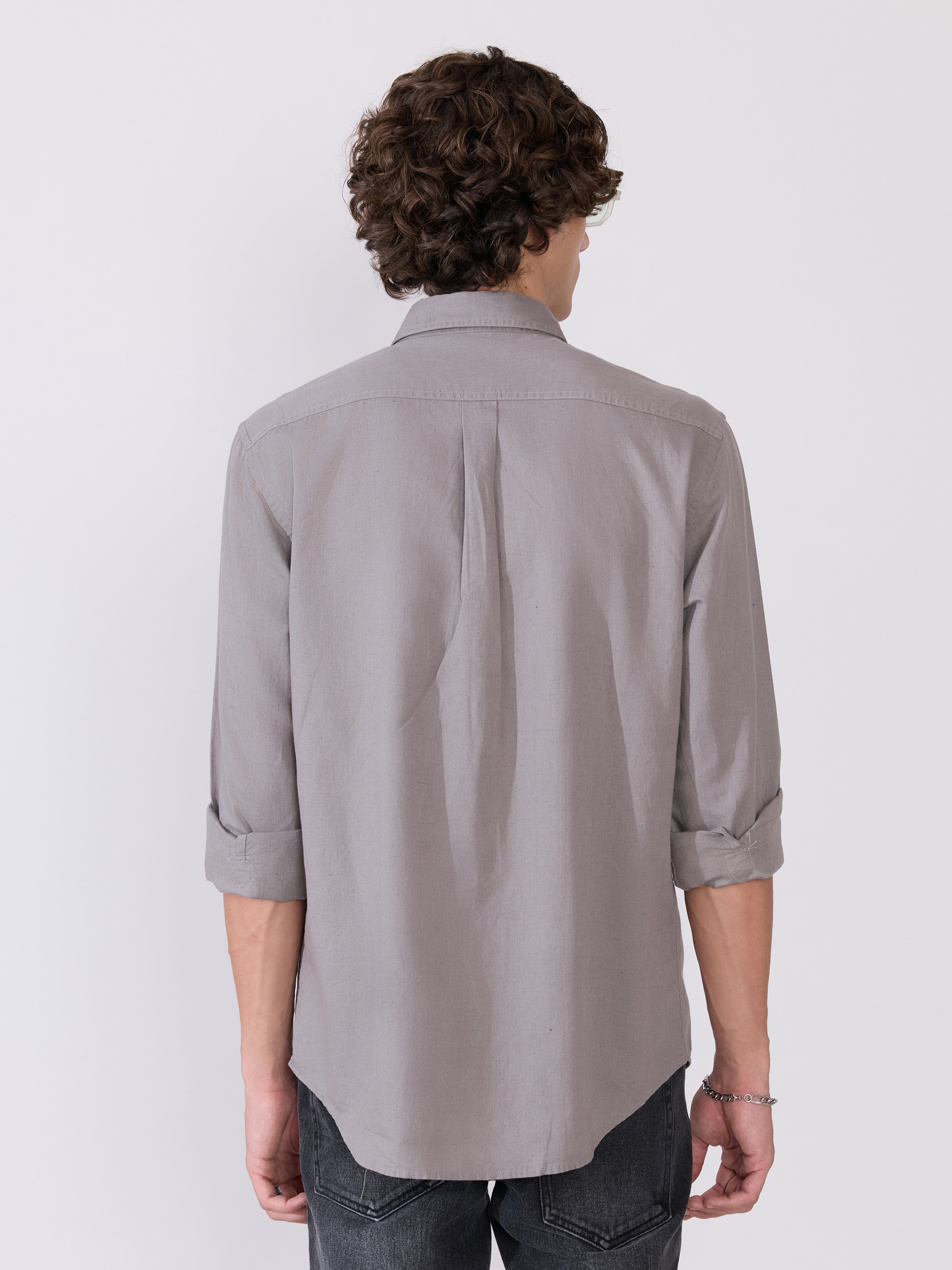  Men's Comfort Fit grey Linen Shirt
