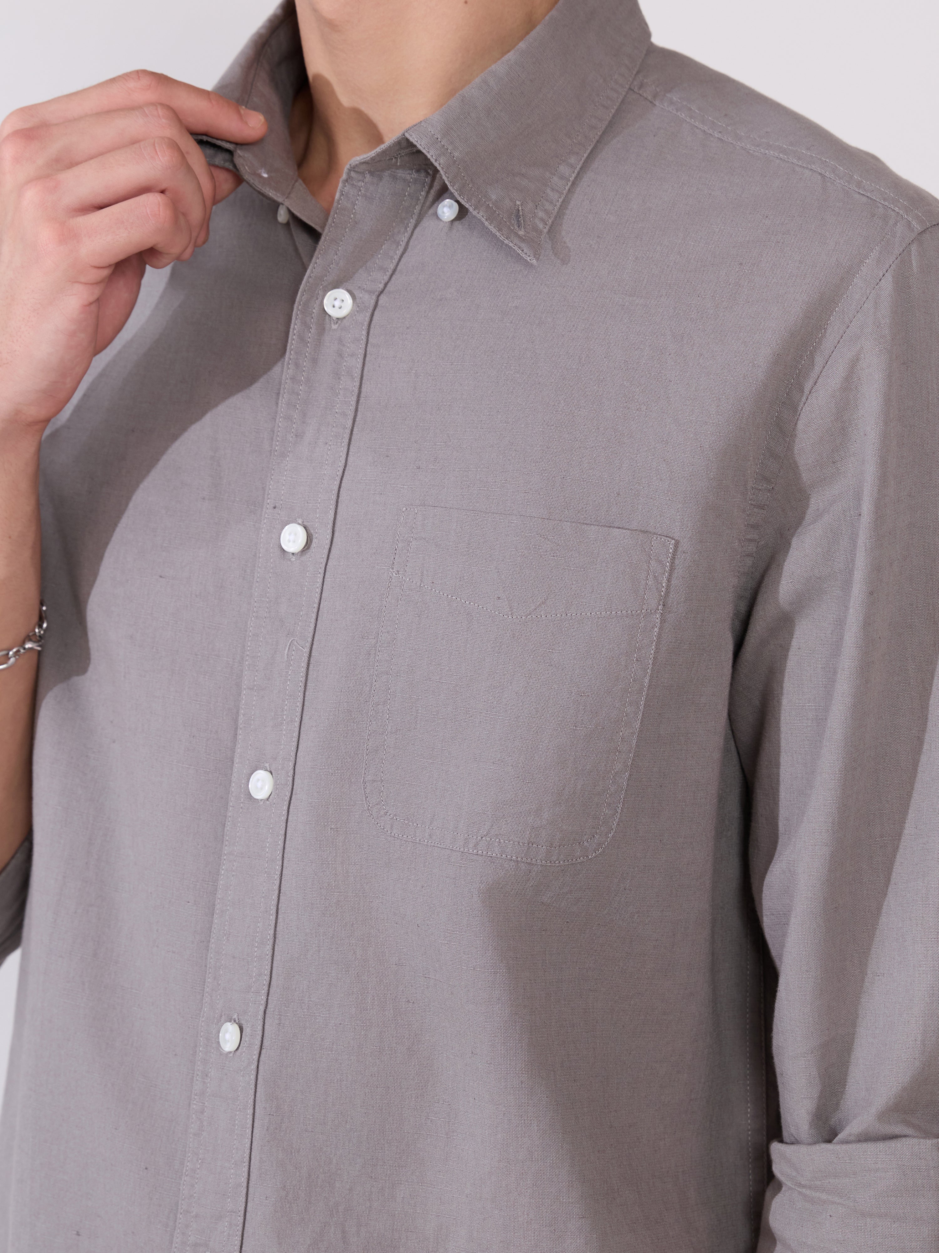  Men's Comfort Fit grey Linen Shirt
