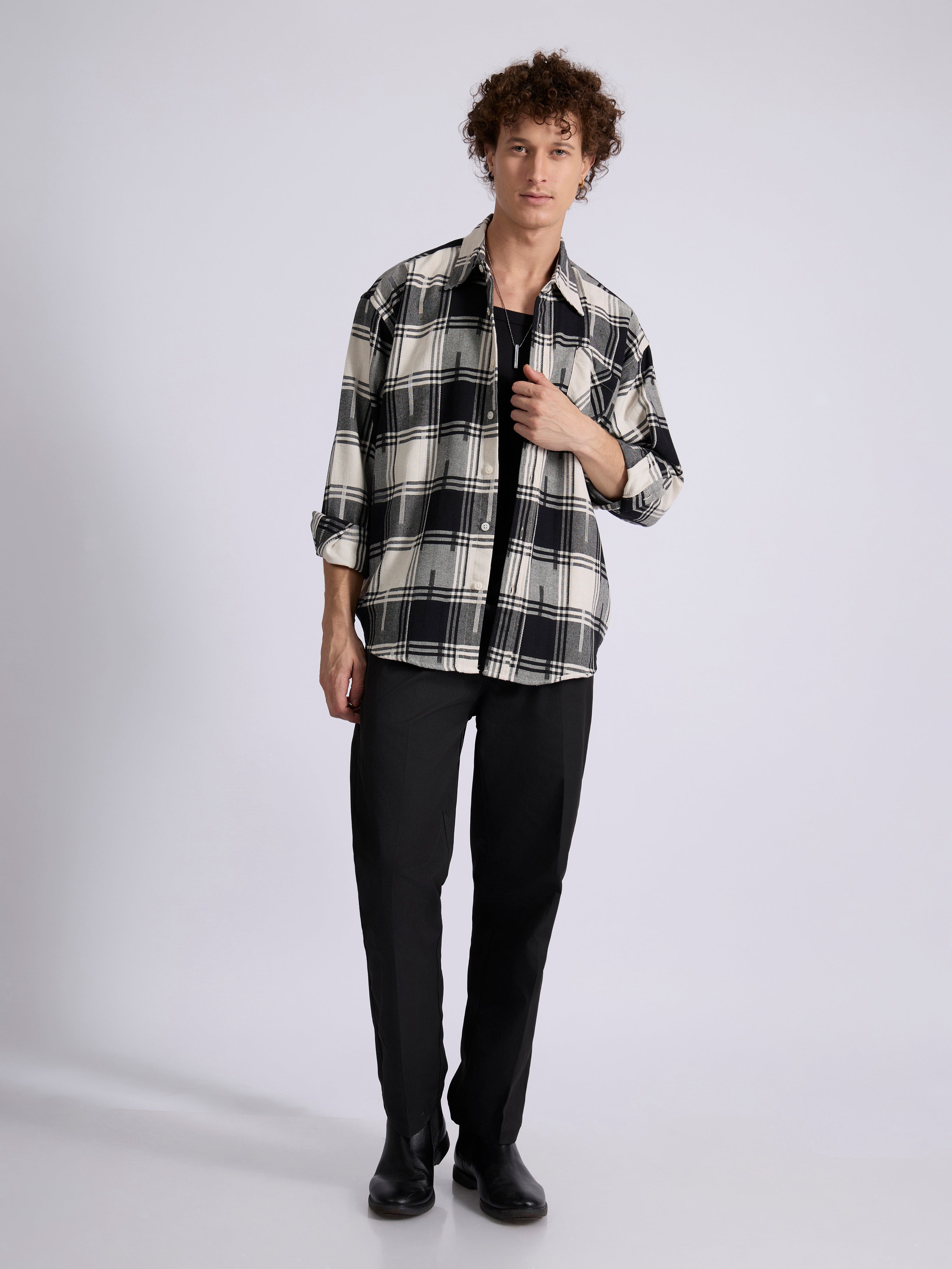 Talbot - Drop Shoulder Checks Shirt - Black