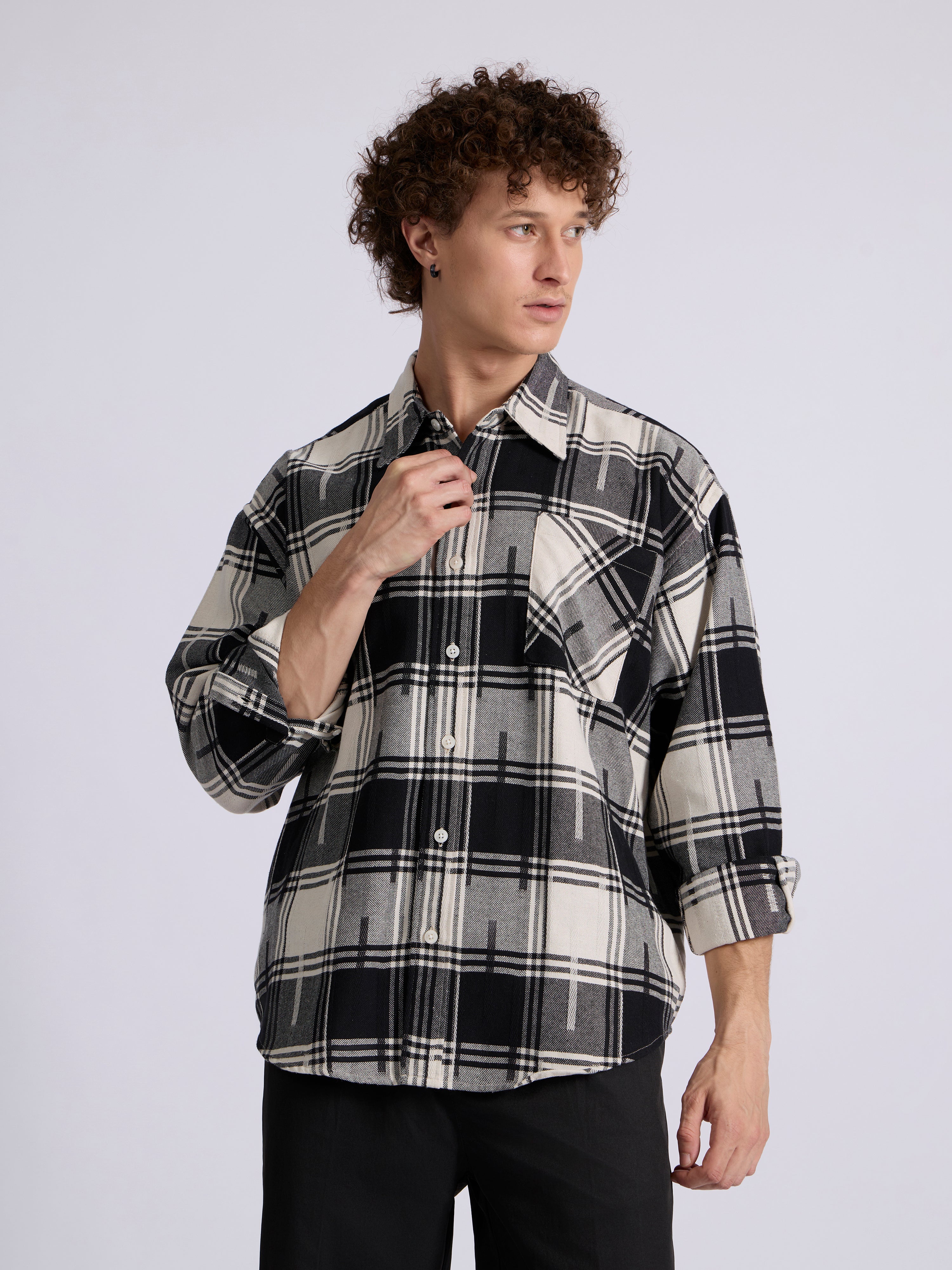 Talbot - Drop Shoulder Checks Shirt - Black