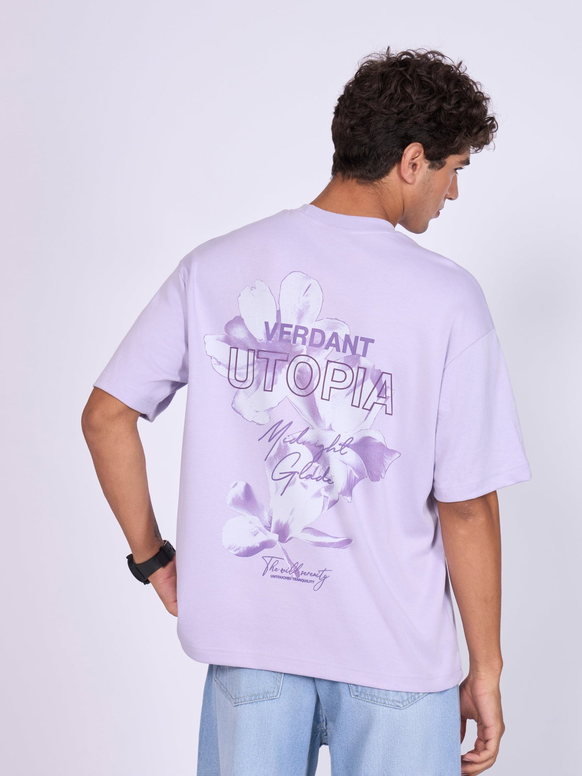 Trace - Verdant Utopia Printed Loose Fit T-Shirt - Lavender - Espanshe