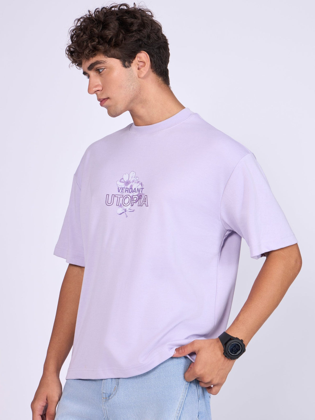 Trace - Verdant Utopia Printed Loose Fit T-Shirt - Lavender - Espanshe