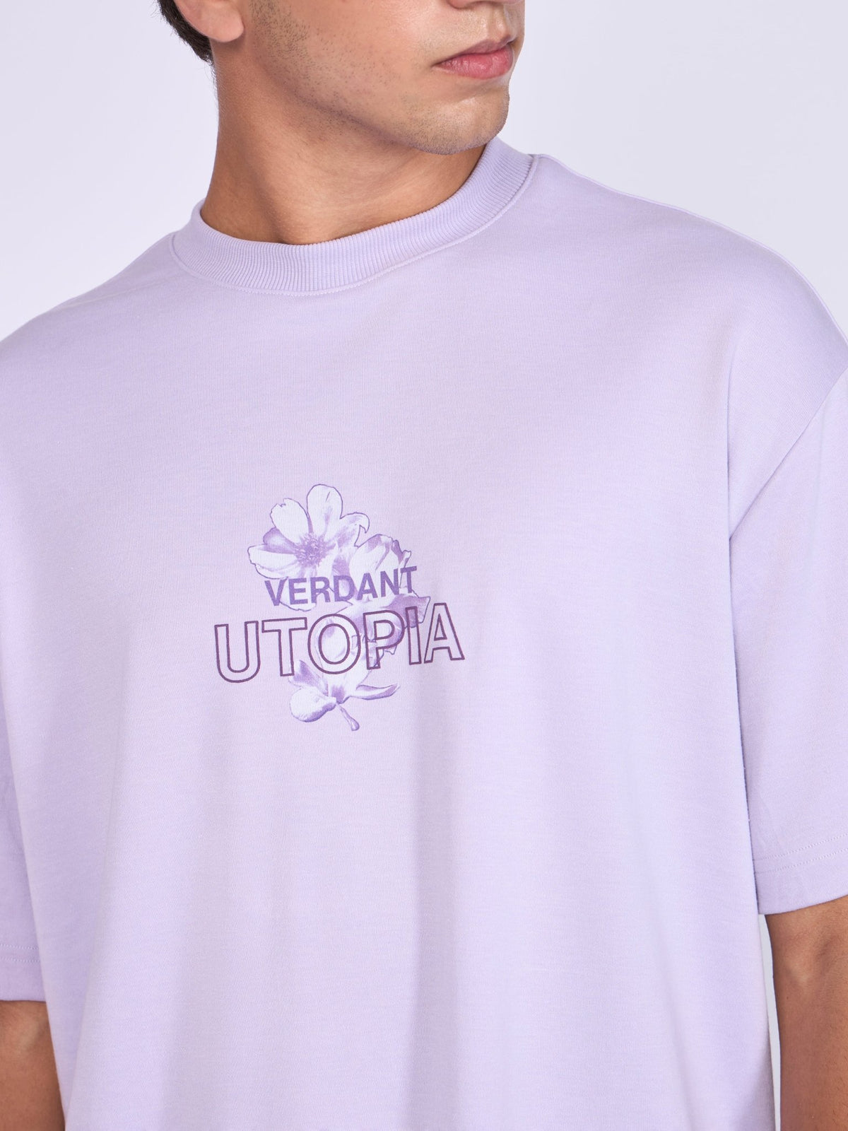 Trace - Verdant Utopia Printed Loose Fit T-Shirt - Lavender - Espanshe