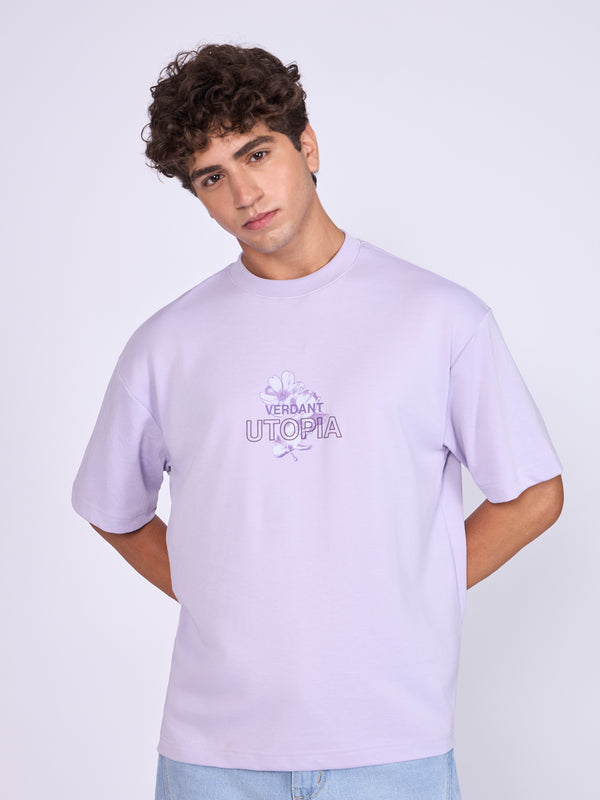 Trace - Verdant Utopia Printed Loose Fit T-Shirt - Lavender