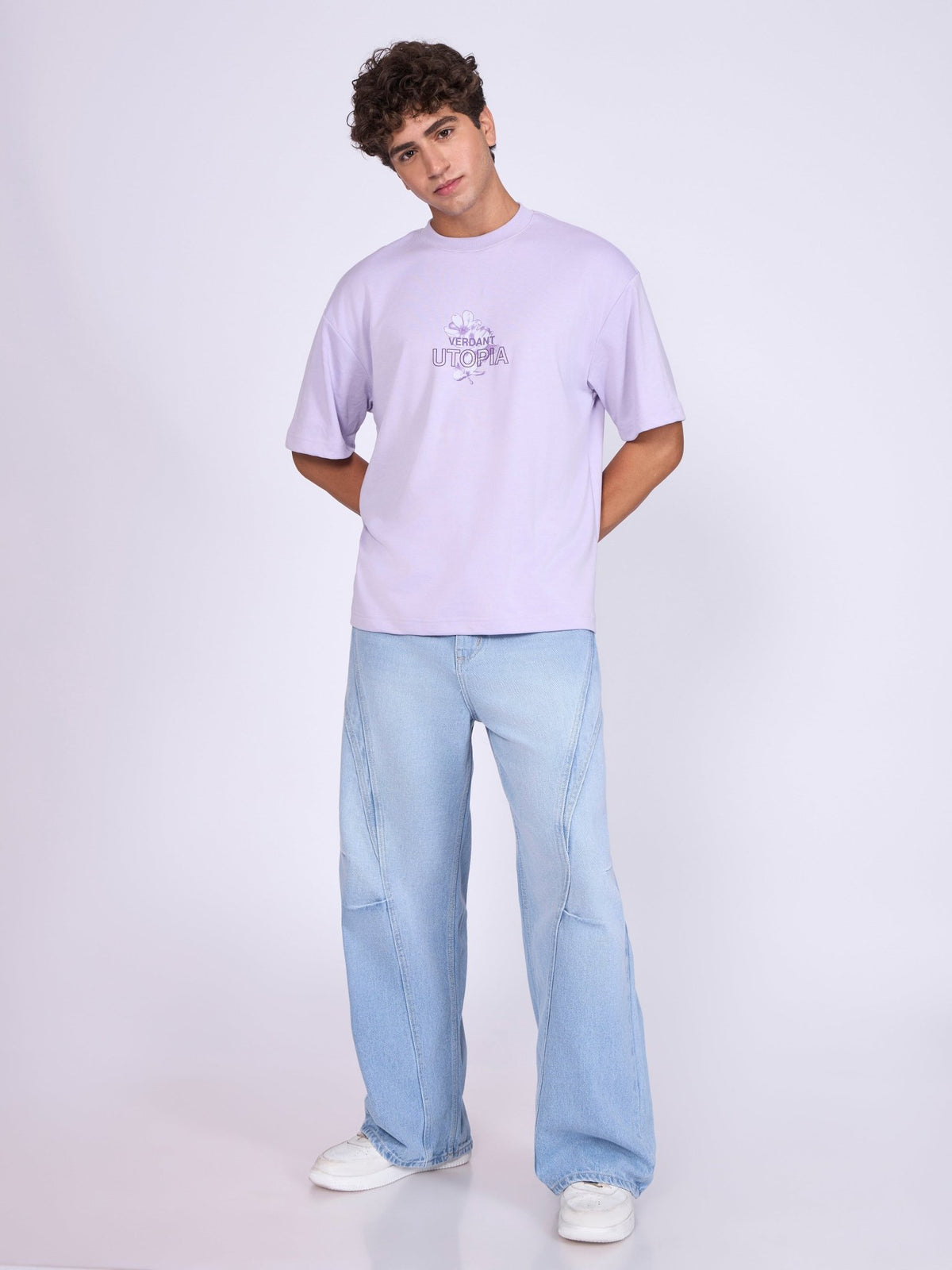 Trace - Verdant Utopia Printed Loose Fit T-Shirt - Lavender - Espanshe