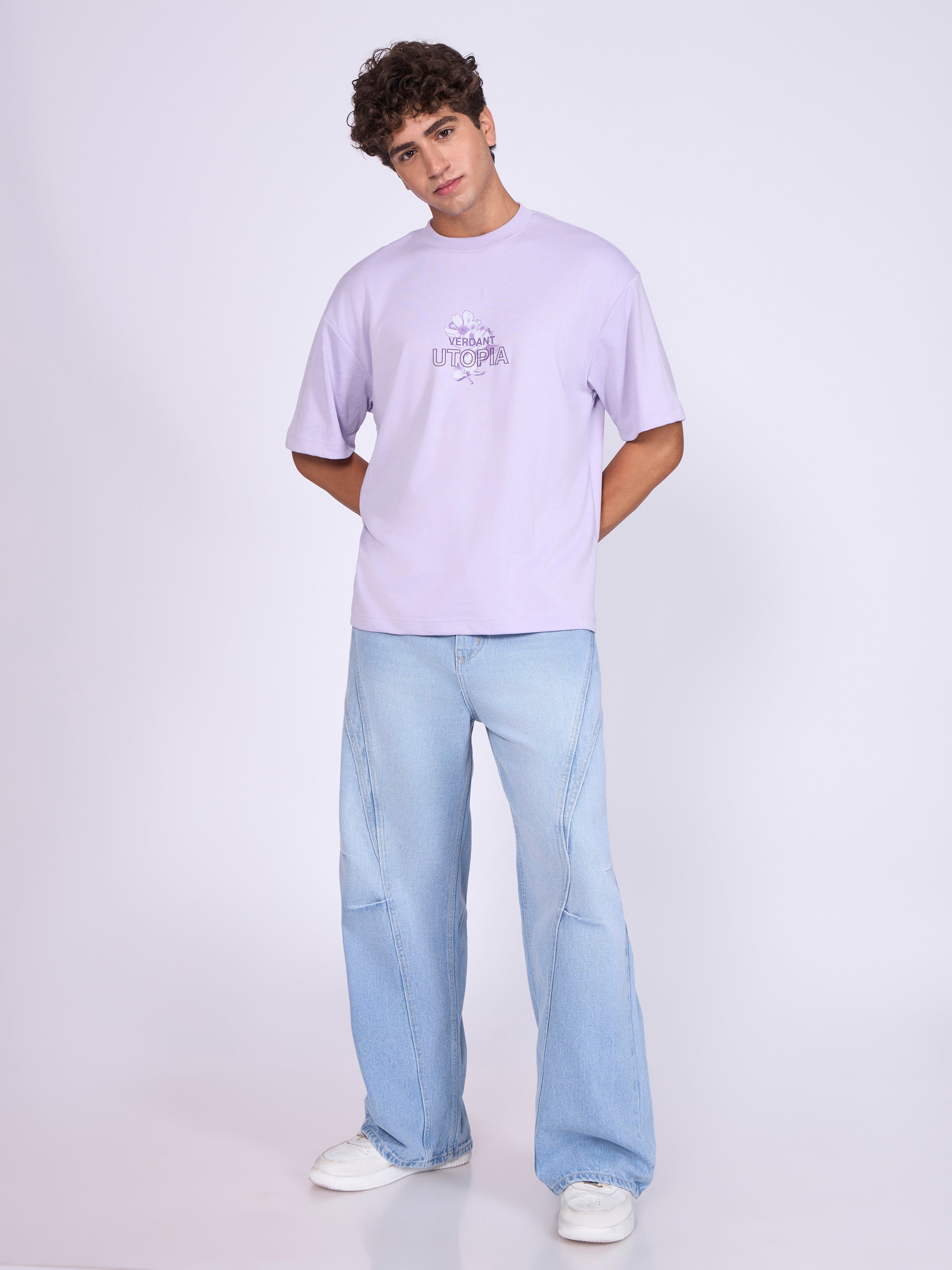 Printed Loose Fit T-Shirt- lavender