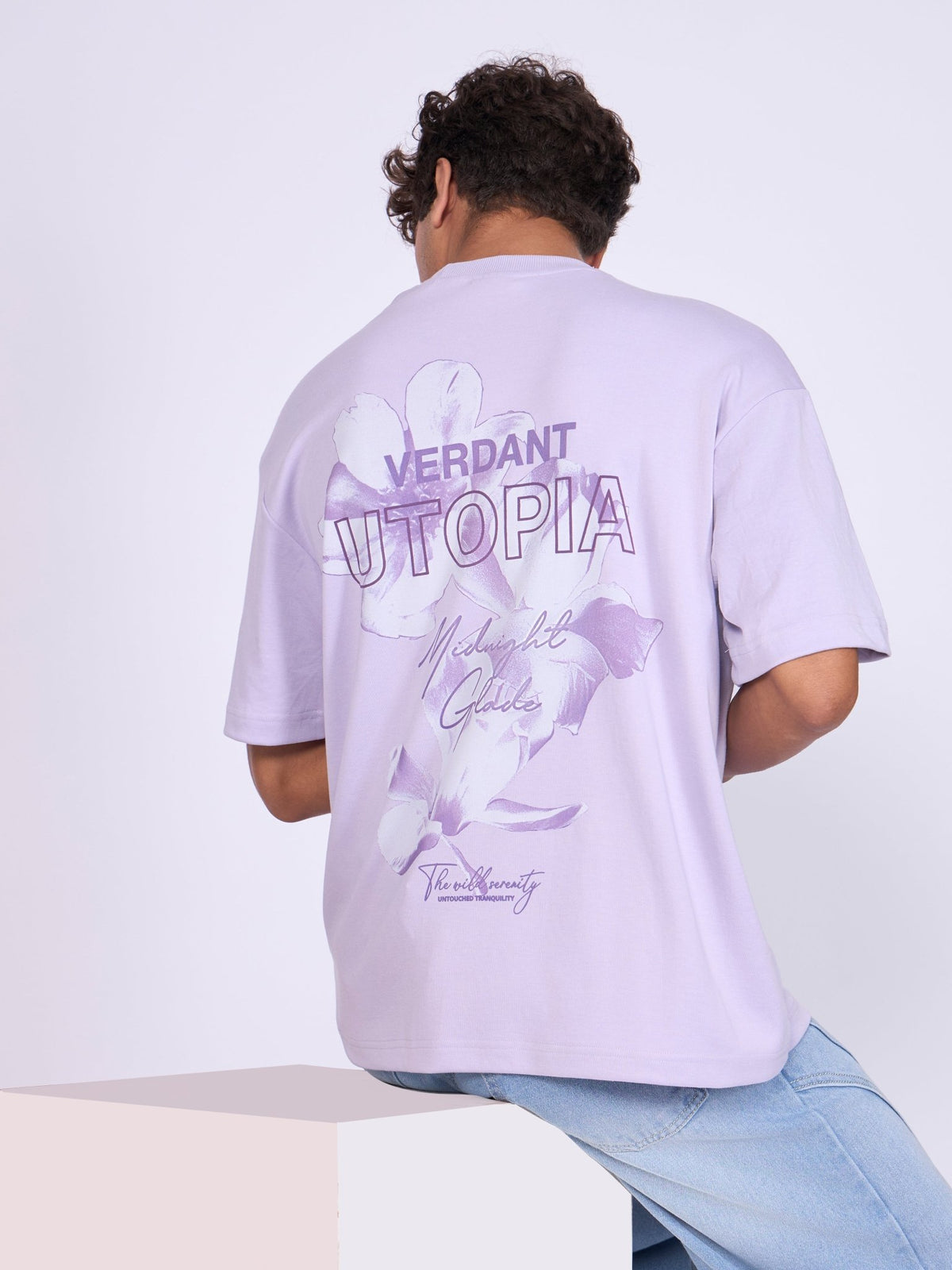 Trace - Verdant Utopia Printed Loose Fit T-Shirt - Lavender - Espanshe