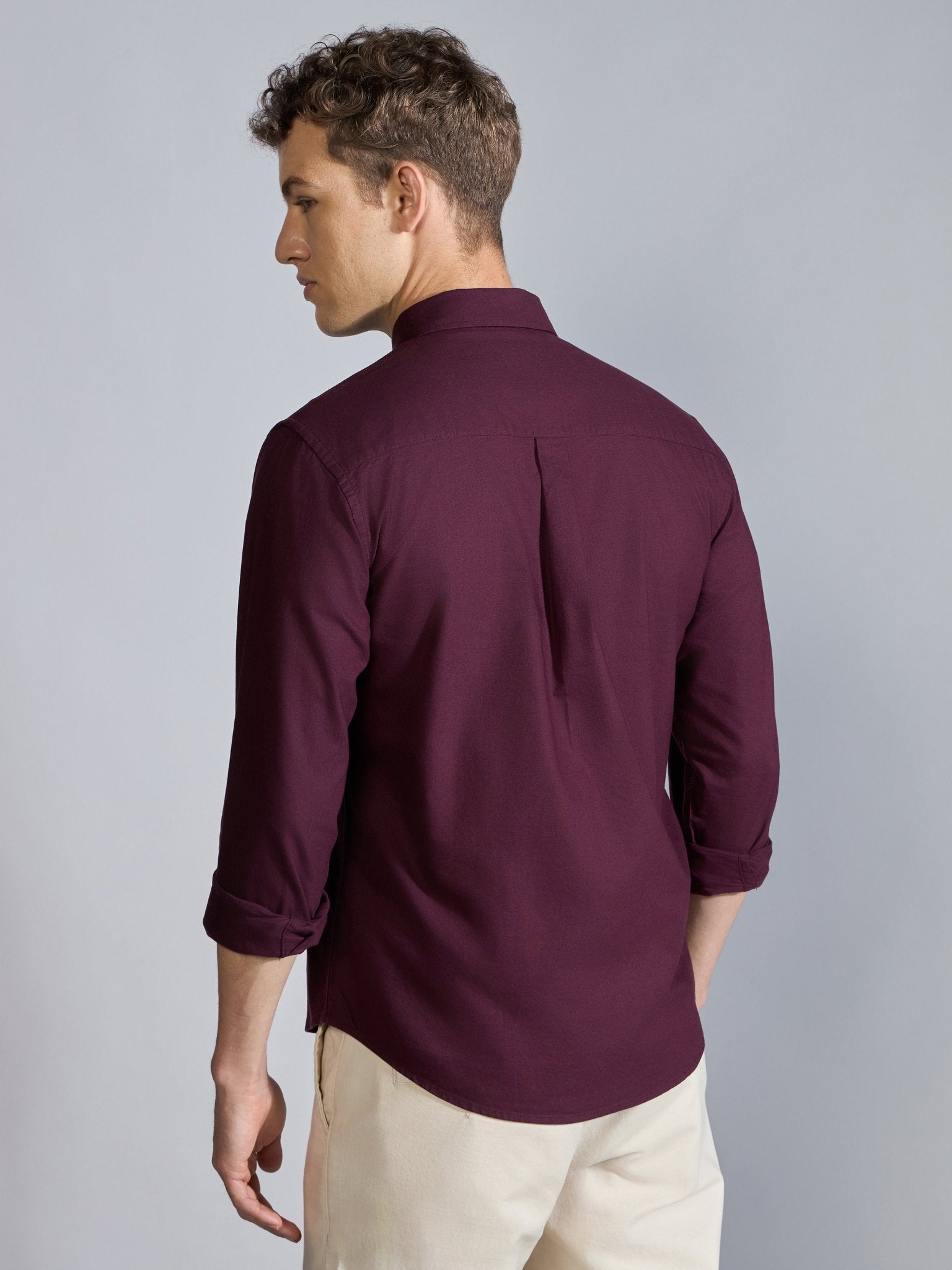 Flux - Relaxed Fit Oxford Shirt - Wine - Espanshe