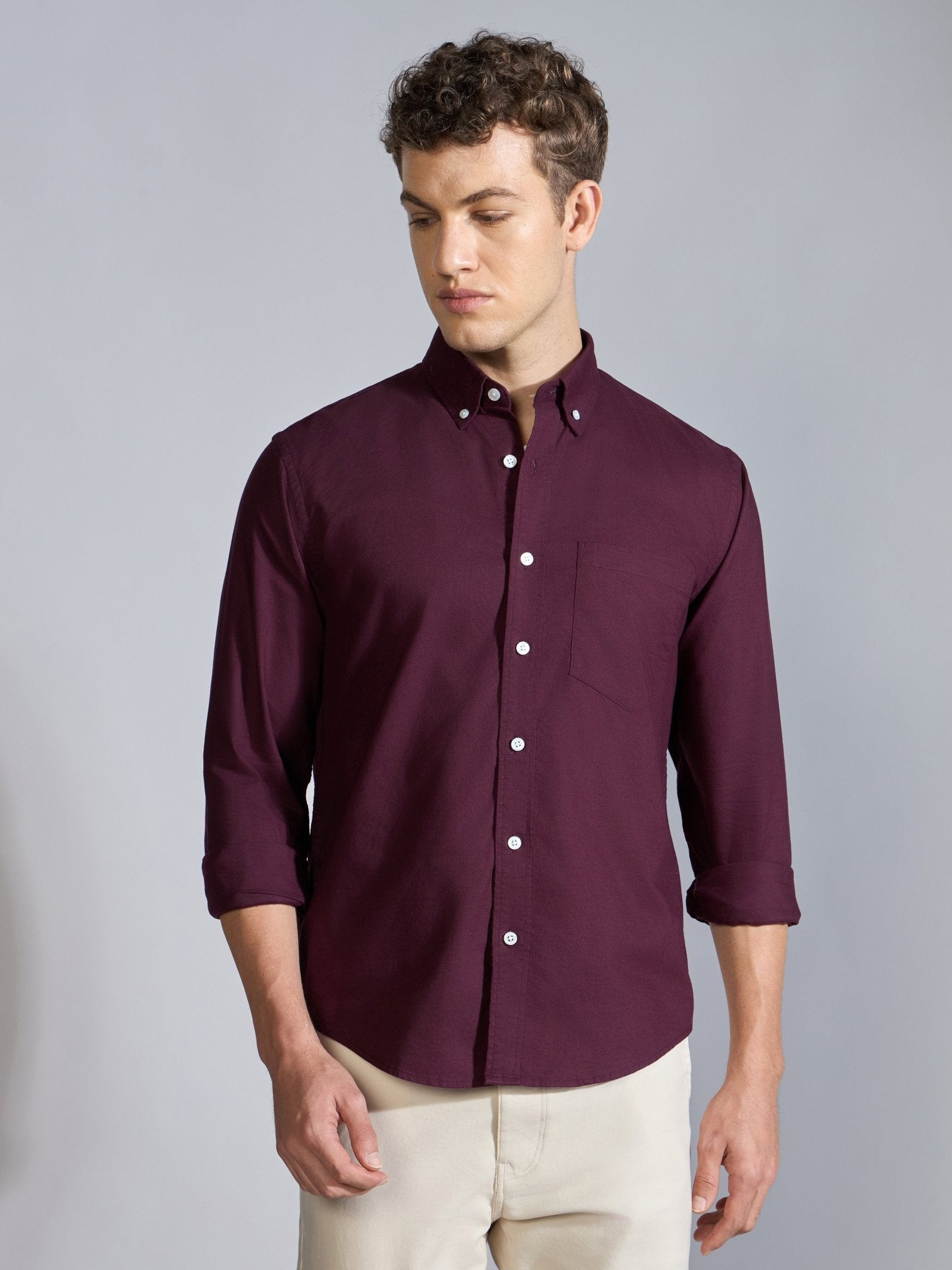 Flux - Relaxed Fit Oxford Shirt - Wine - Espanshe