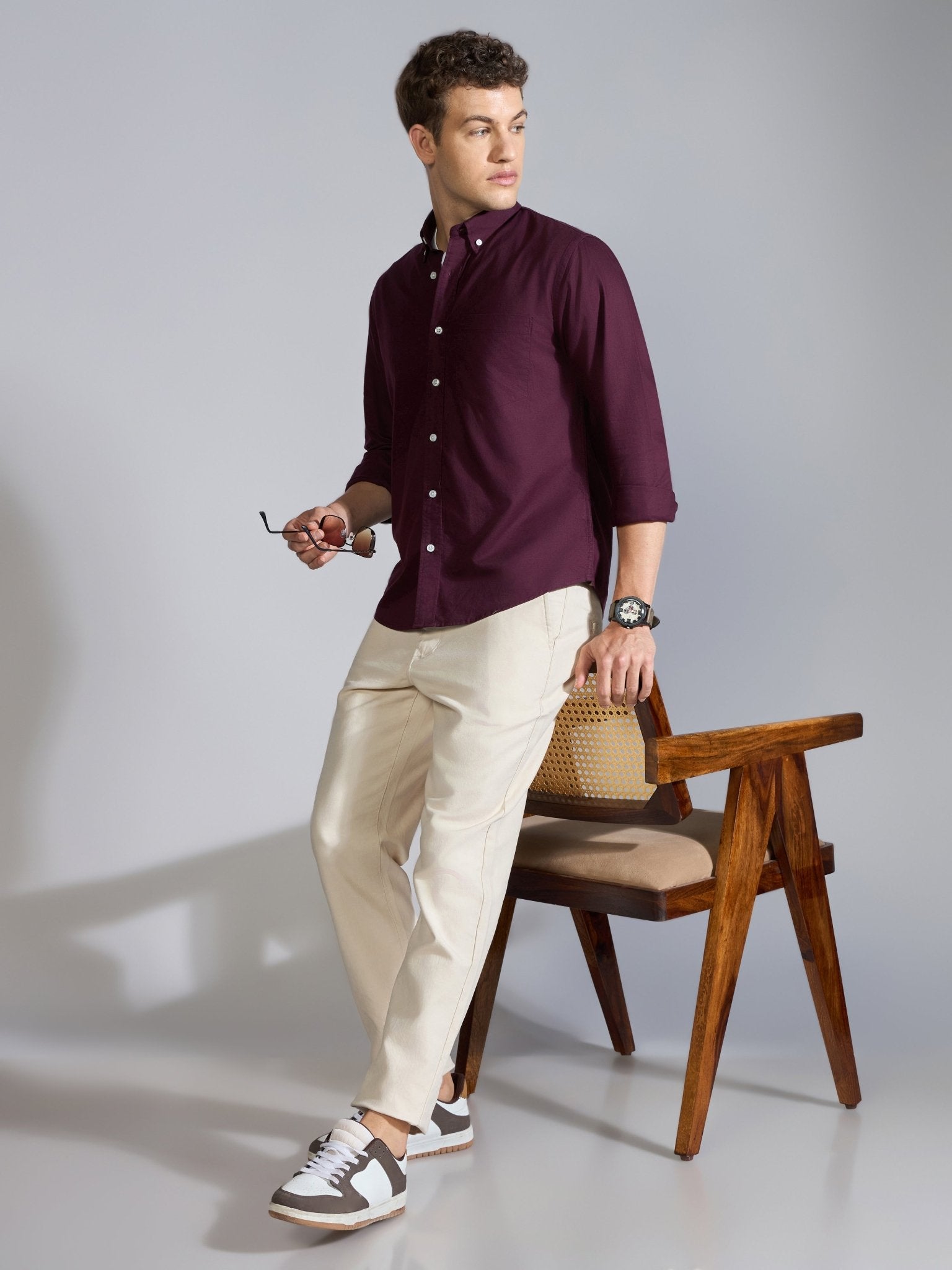 Flux - Relaxed Fit Oxford Shirt - Wine - Espanshe