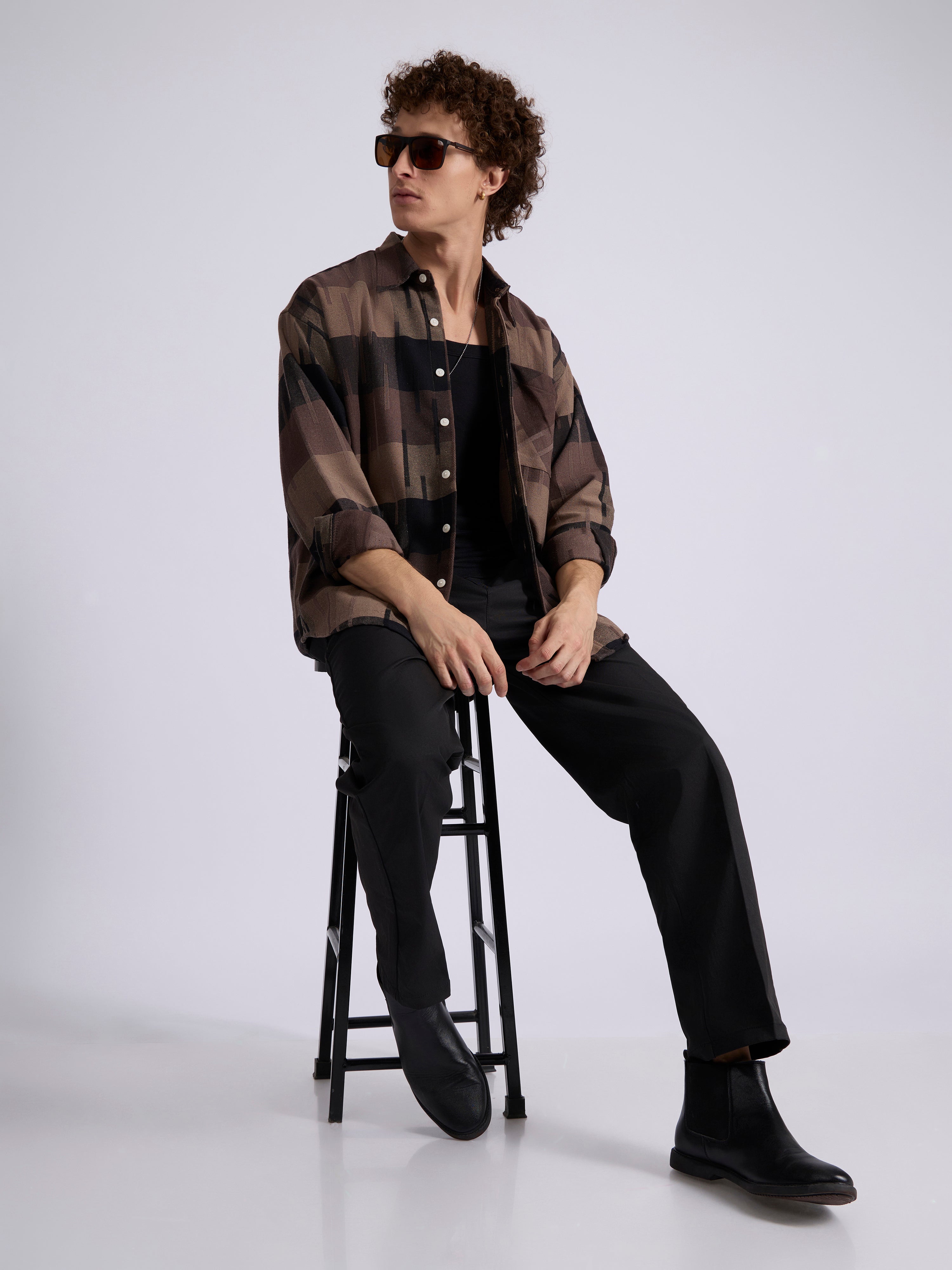 Talbot - Drop Shoulder Checks Shirt - Coffee Brown