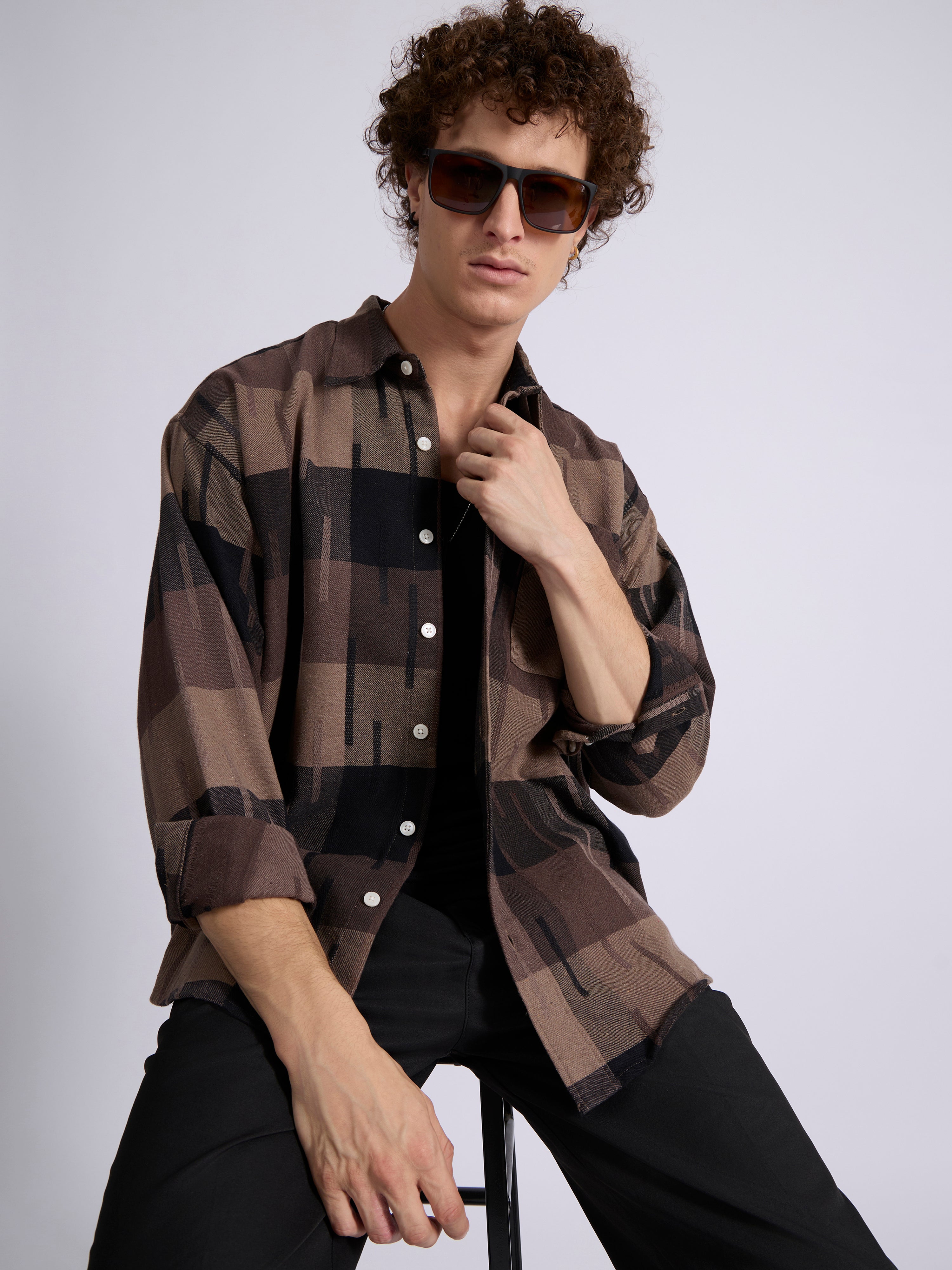 Talbot - Drop Shoulder Checks Shirt - Coffee Brown