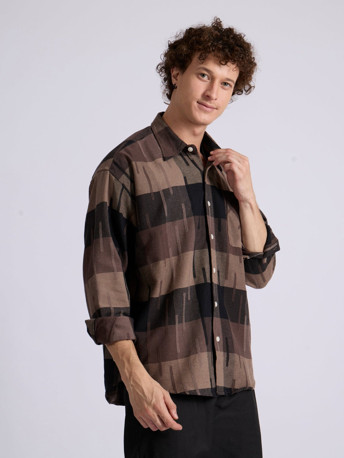 Talbot - Drop Shoulder Checks Shirt - Coffee Brown - Espanshe