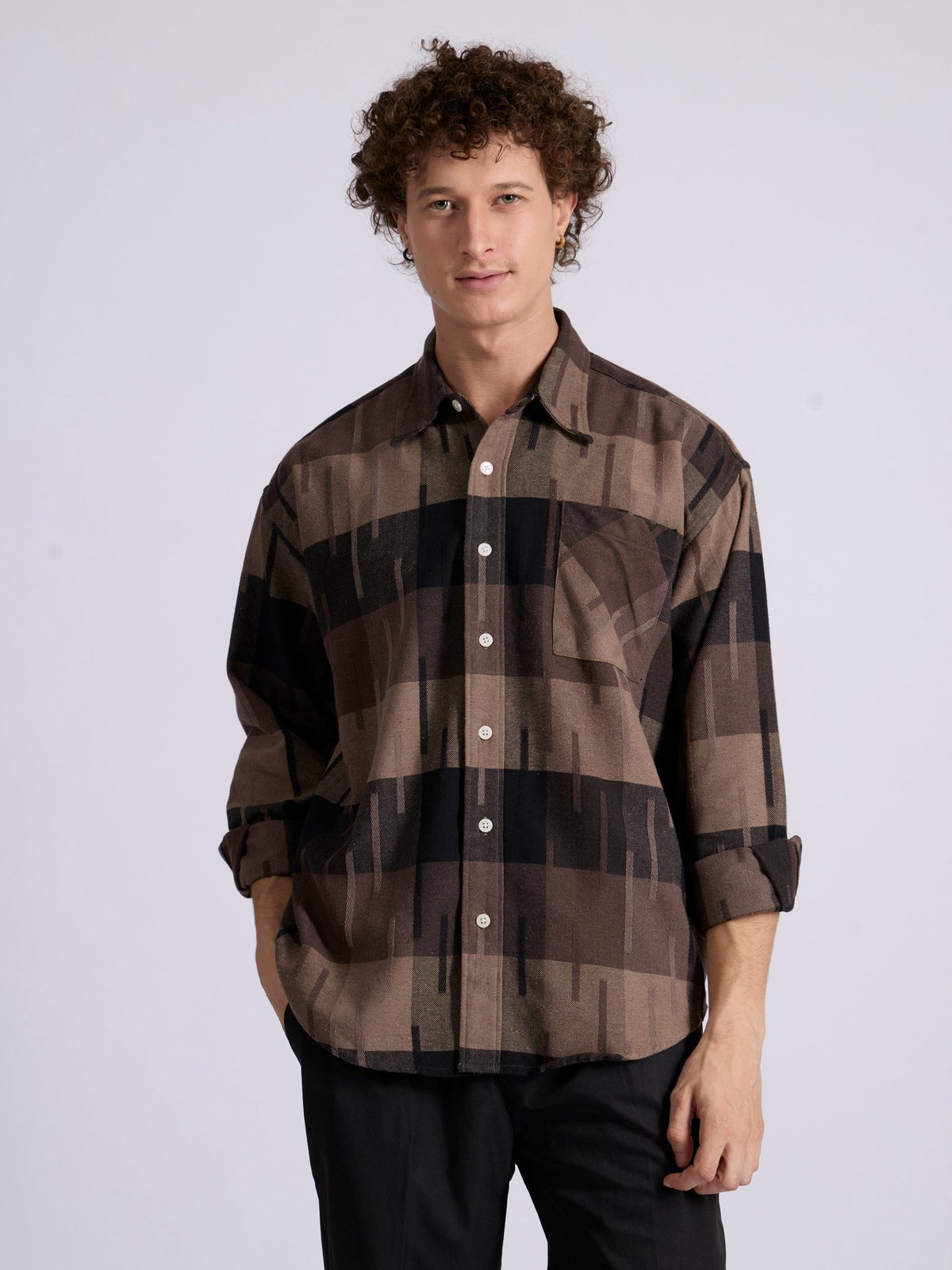 Talbot - Drop Shoulder Checks Shirt - Coffee Brown - Espanshe