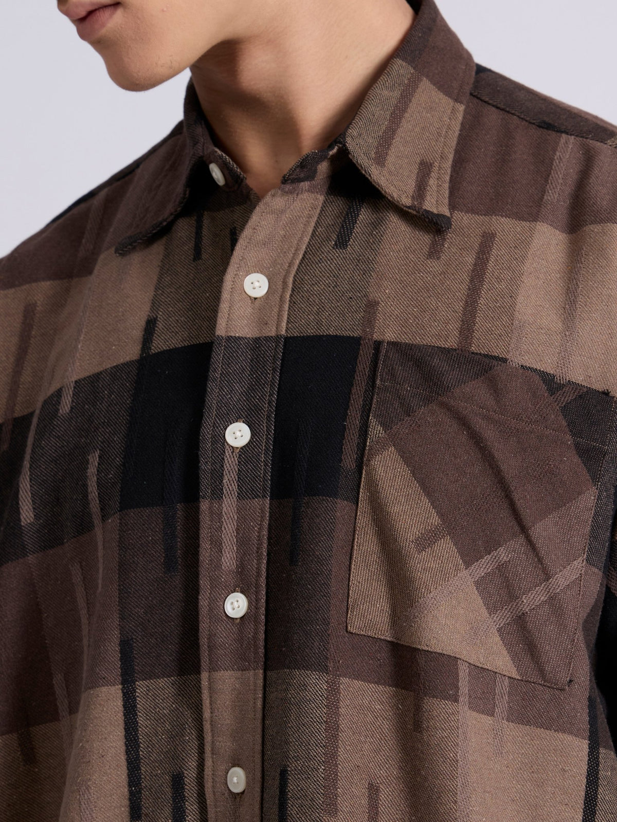 Talbot - Drop Shoulder Checks Shirt - Coffee Brown - Espanshe