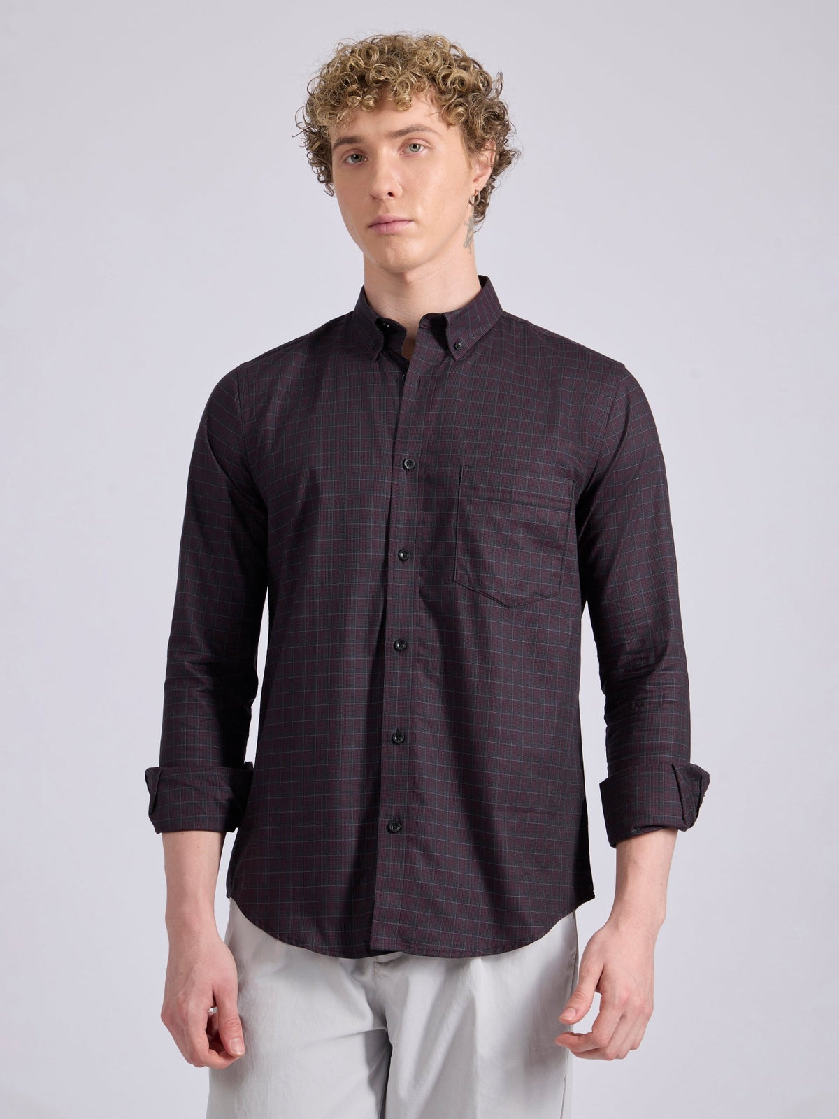 Quint - Check Shirt - Dark Burgundy - Espanshe