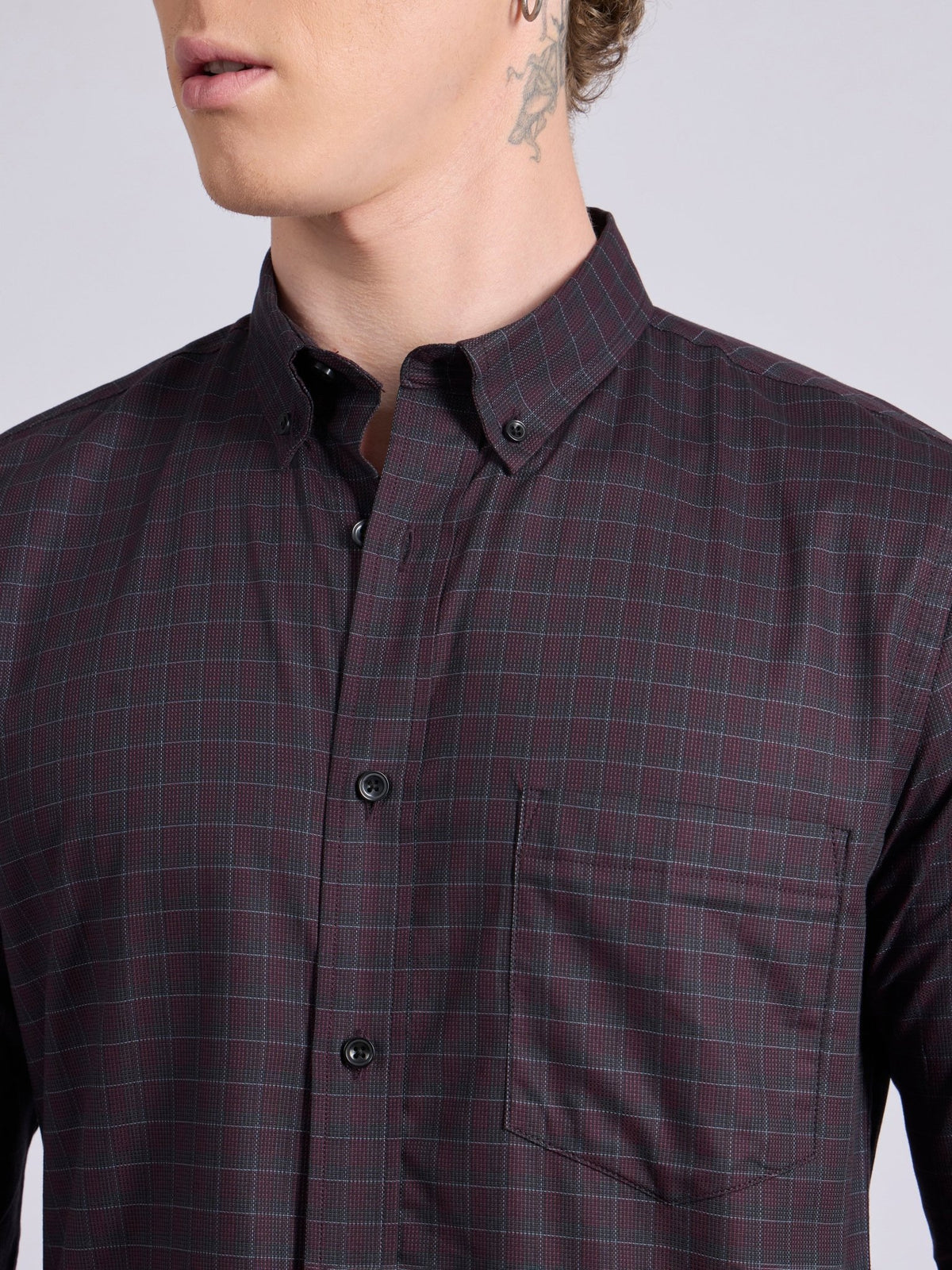 Quint - Check Shirt - Dark Burgundy - Espanshe