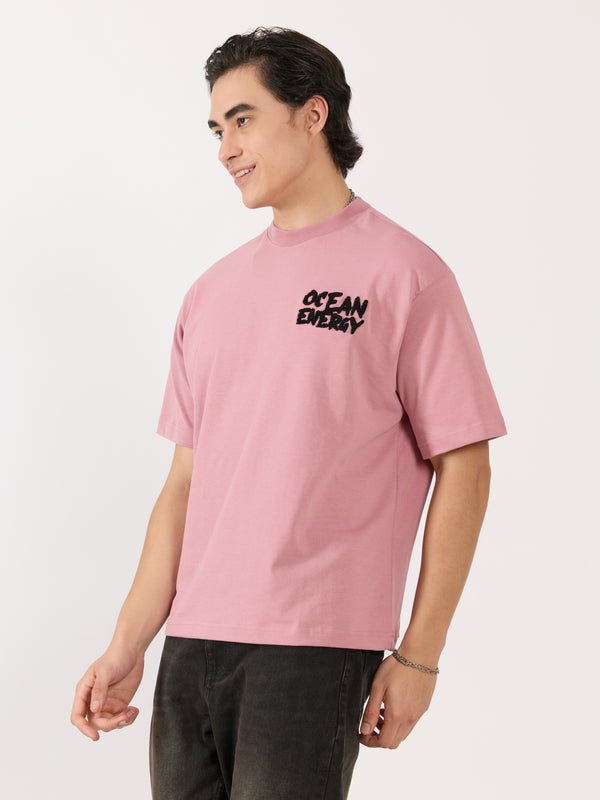 Sheldon - Ocean Energy Graphic Pastel Pink Loose Fit T-Shirt