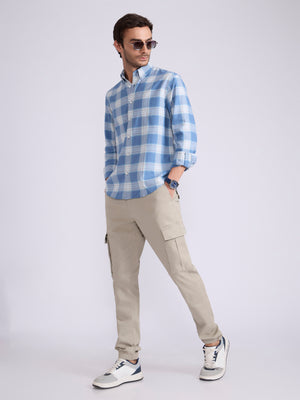 Men's jogger pant in beige with elasticated drawstring