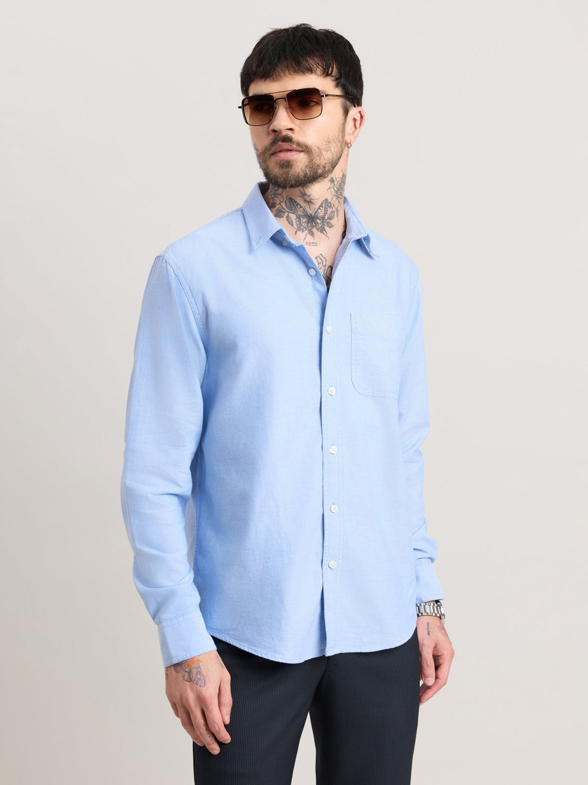 Zena - Relaxed Fit Oxford Shirt - Cendre Blue - Espanshe