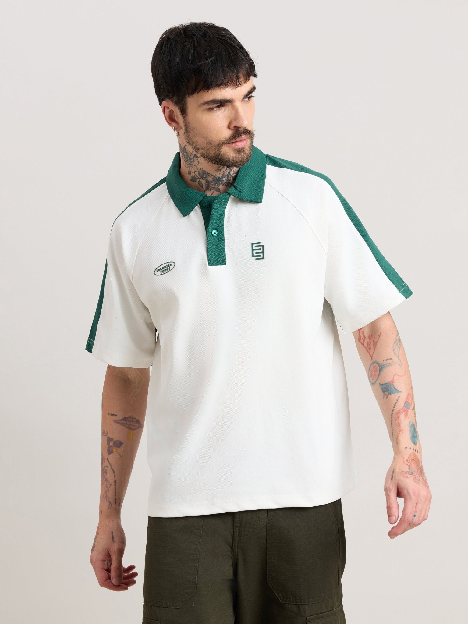 Xomis - Relaxed Fit Printed Polo T-Shirt - White - Espanshe