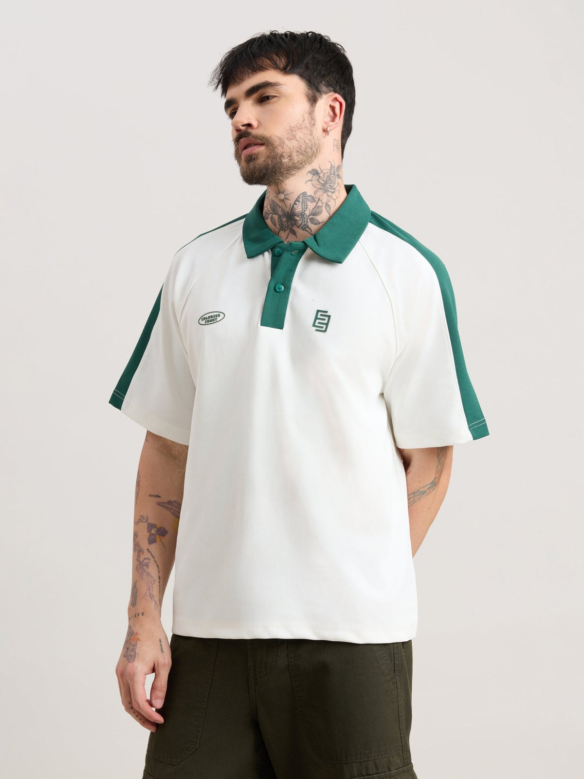 Xomis - Relaxed Fit Printed Polo T-Shirt - White - Espanshe