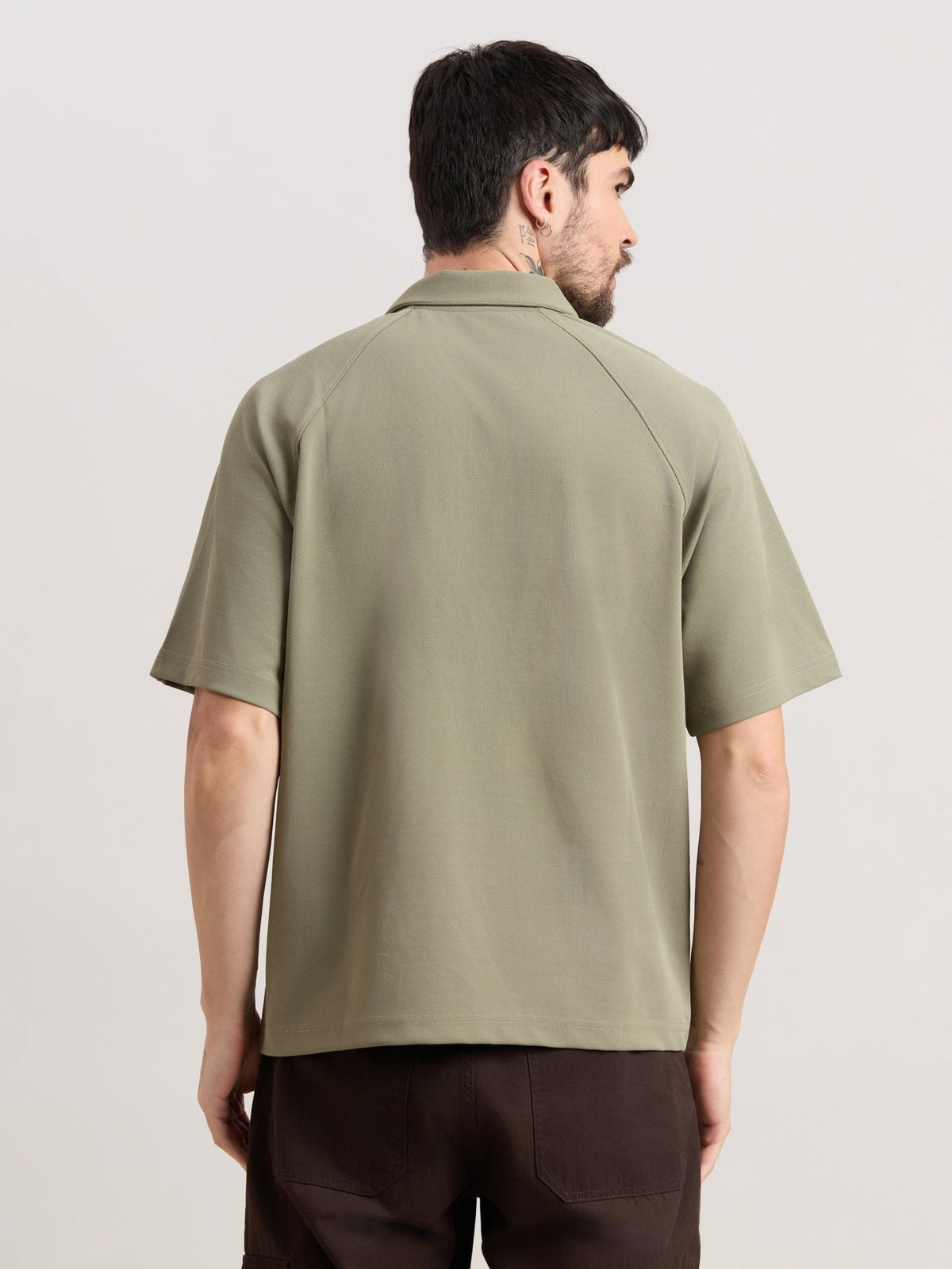 Xomis - Relaxed Fit Printed Polo T-Shirt - Olive - Espanshe