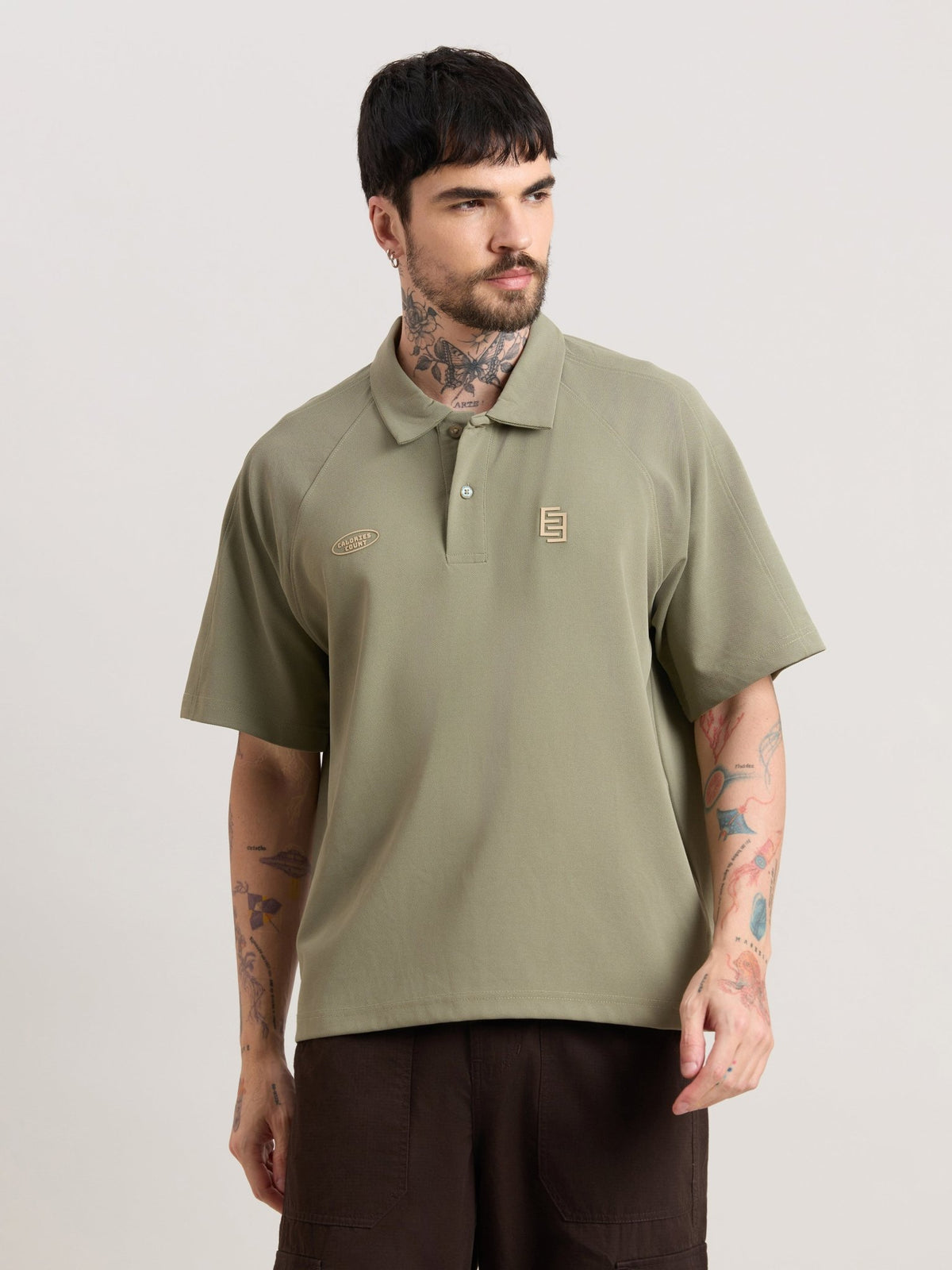 Xomis - Relaxed Fit Printed Polo T-Shirt - Olive - Espanshe