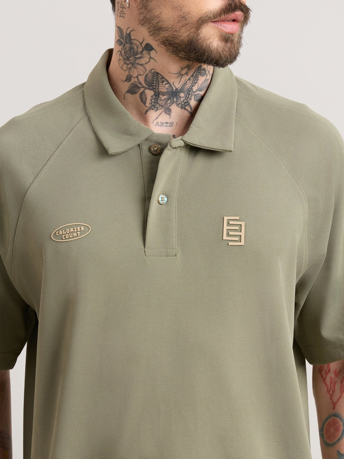 Xomis - Relaxed Fit Printed Polo T-Shirt - Olive - Espanshe