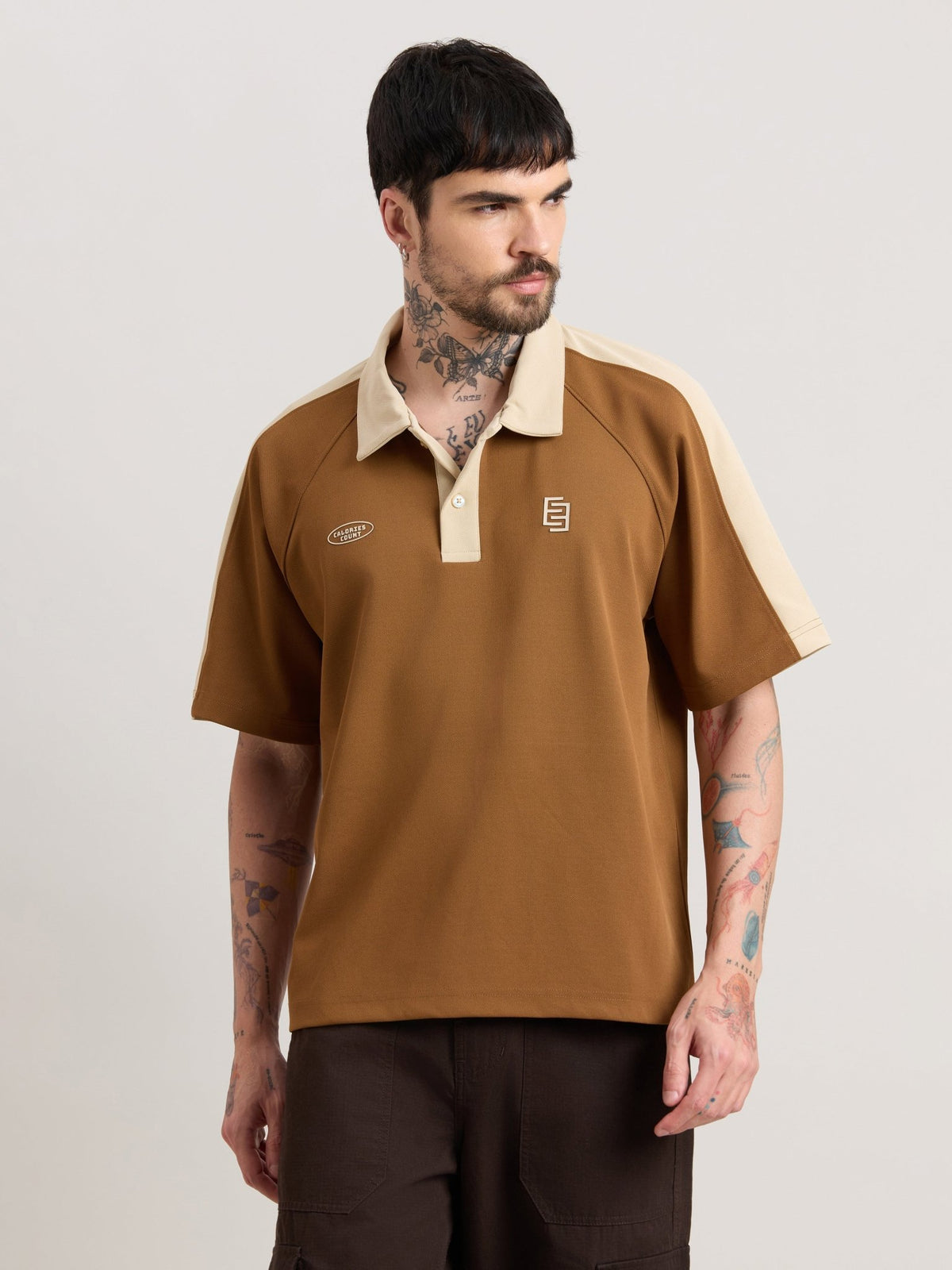 Xomis - Relaxed Fit Printed Polo T-Shirt - Brown - Espanshe