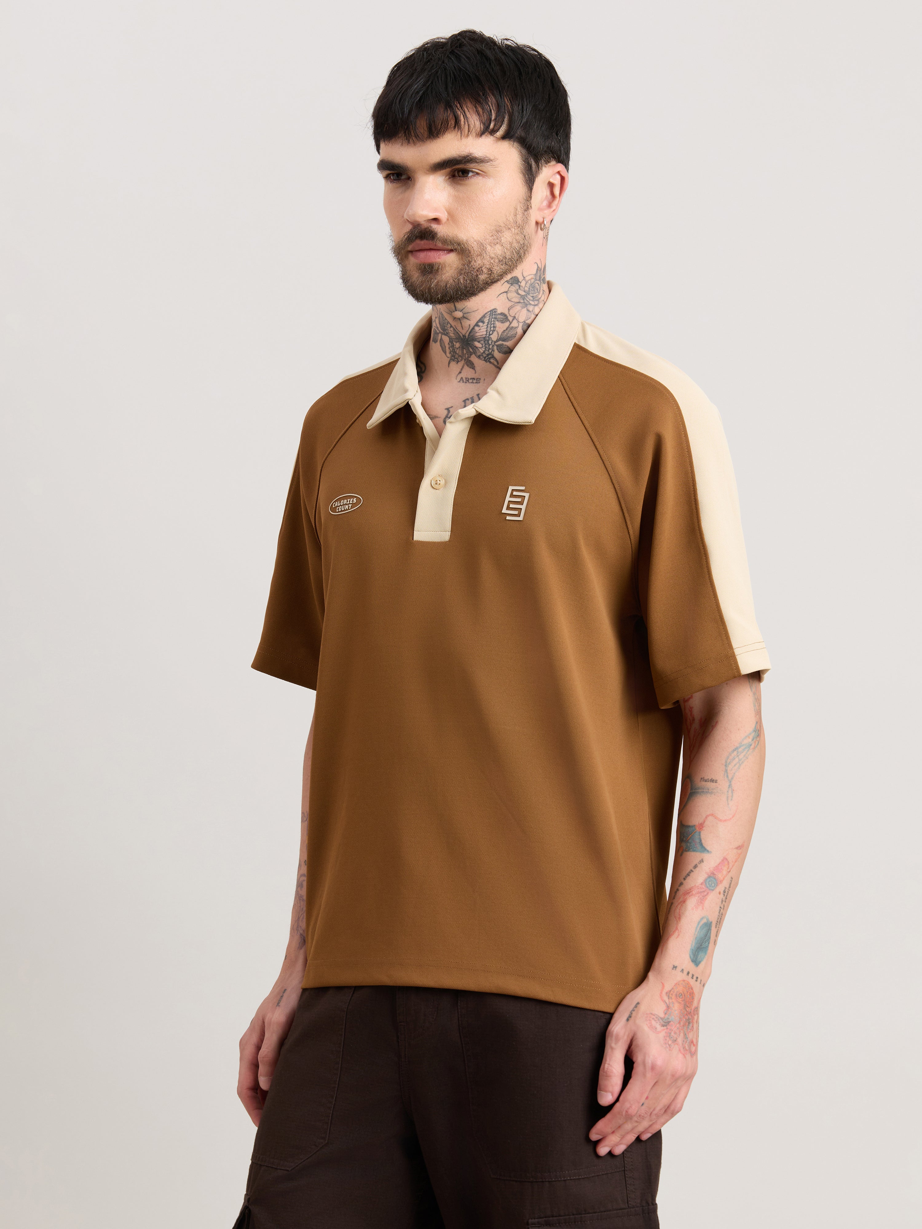 Xomis - Relaxed Fit Printed Polo T-Shirt - Brown