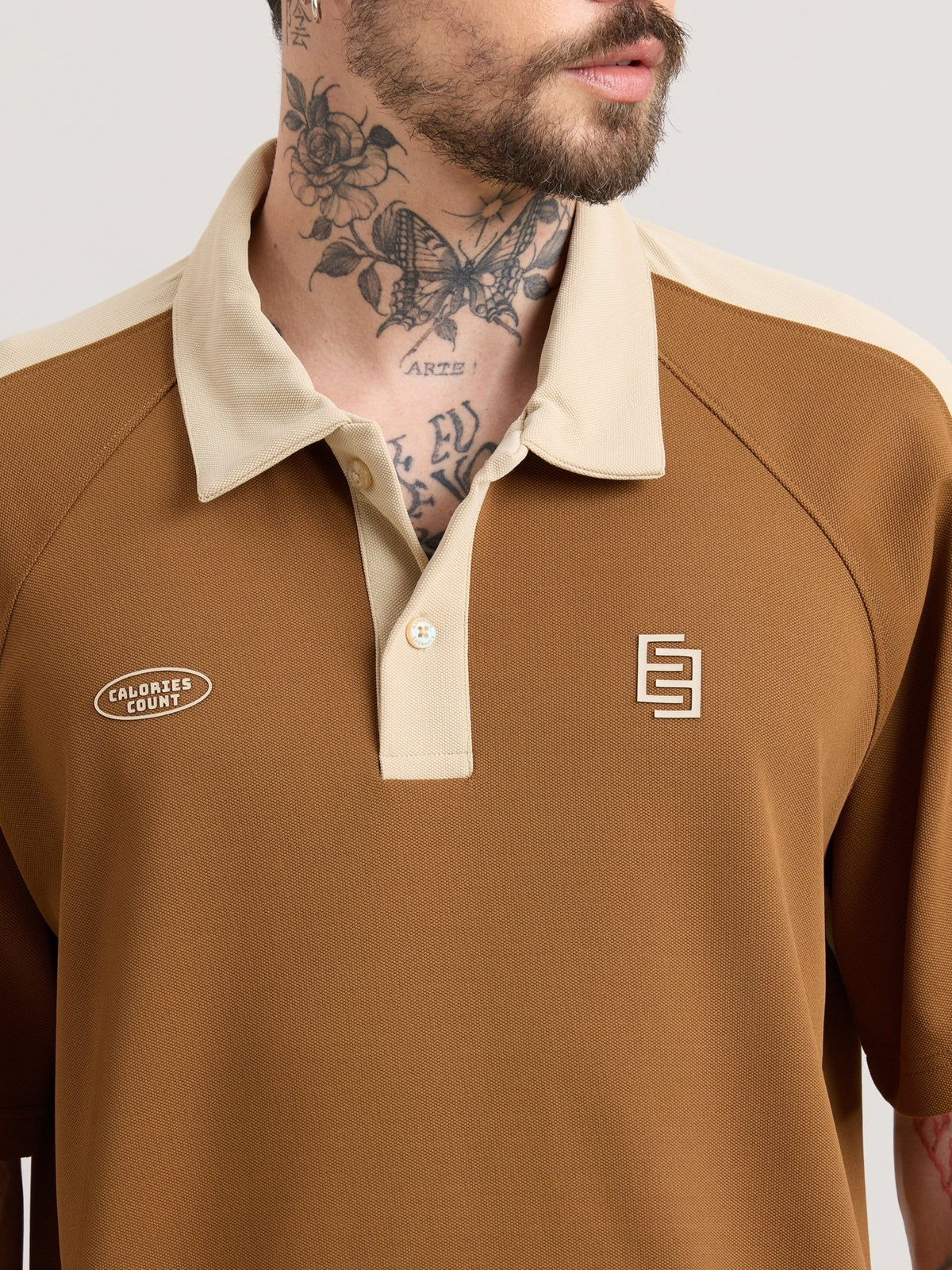 Xomis - Relaxed Fit Printed Polo T-Shirt - Brown - Espanshe