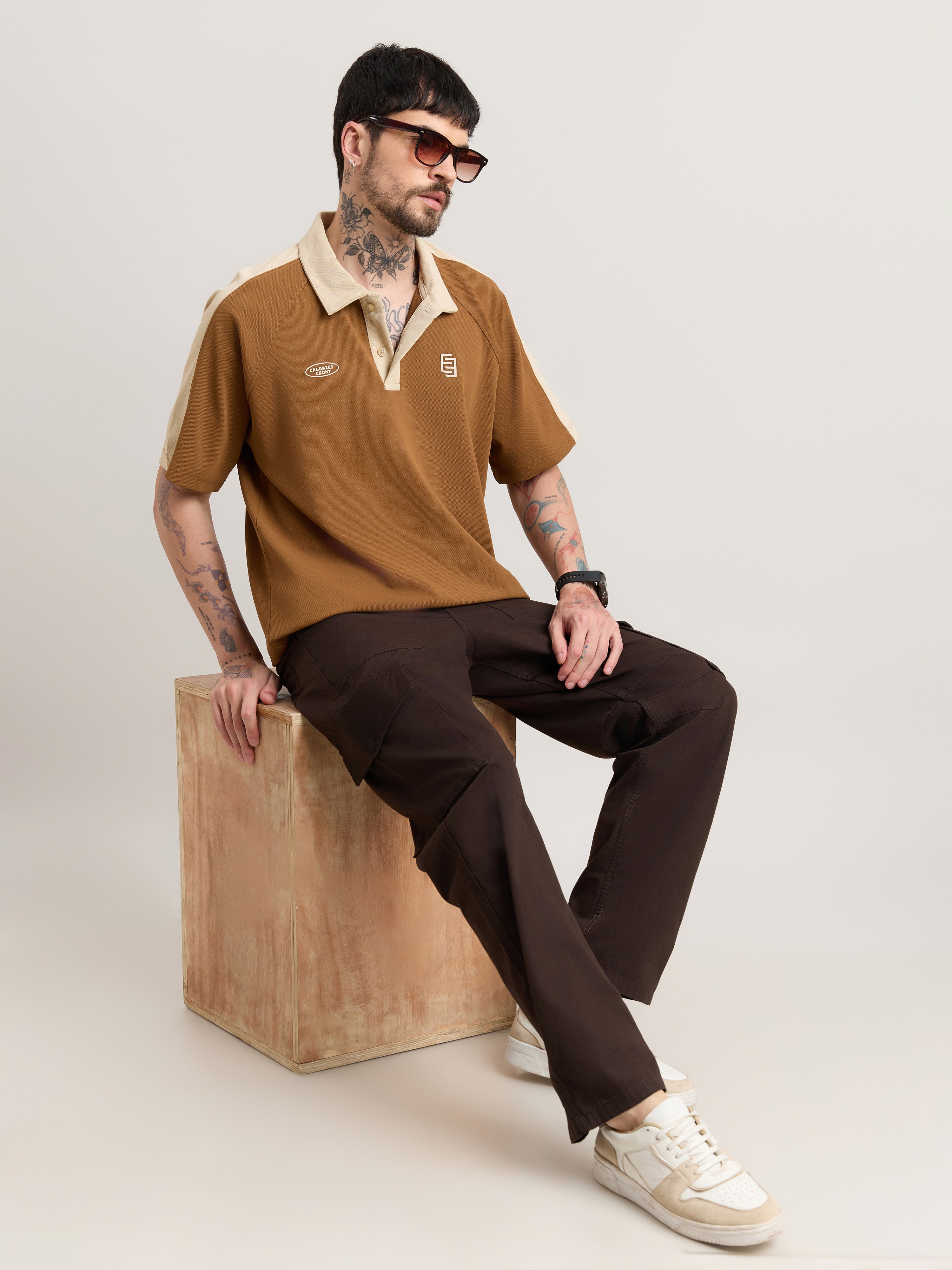 Xomis - Relaxed Fit Printed Polo T-Shirt - Brown