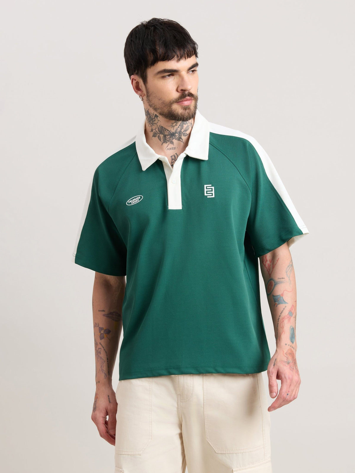 Xomis - Relaxed Fit Printed Polo T-Shirt - Green - Espanshe