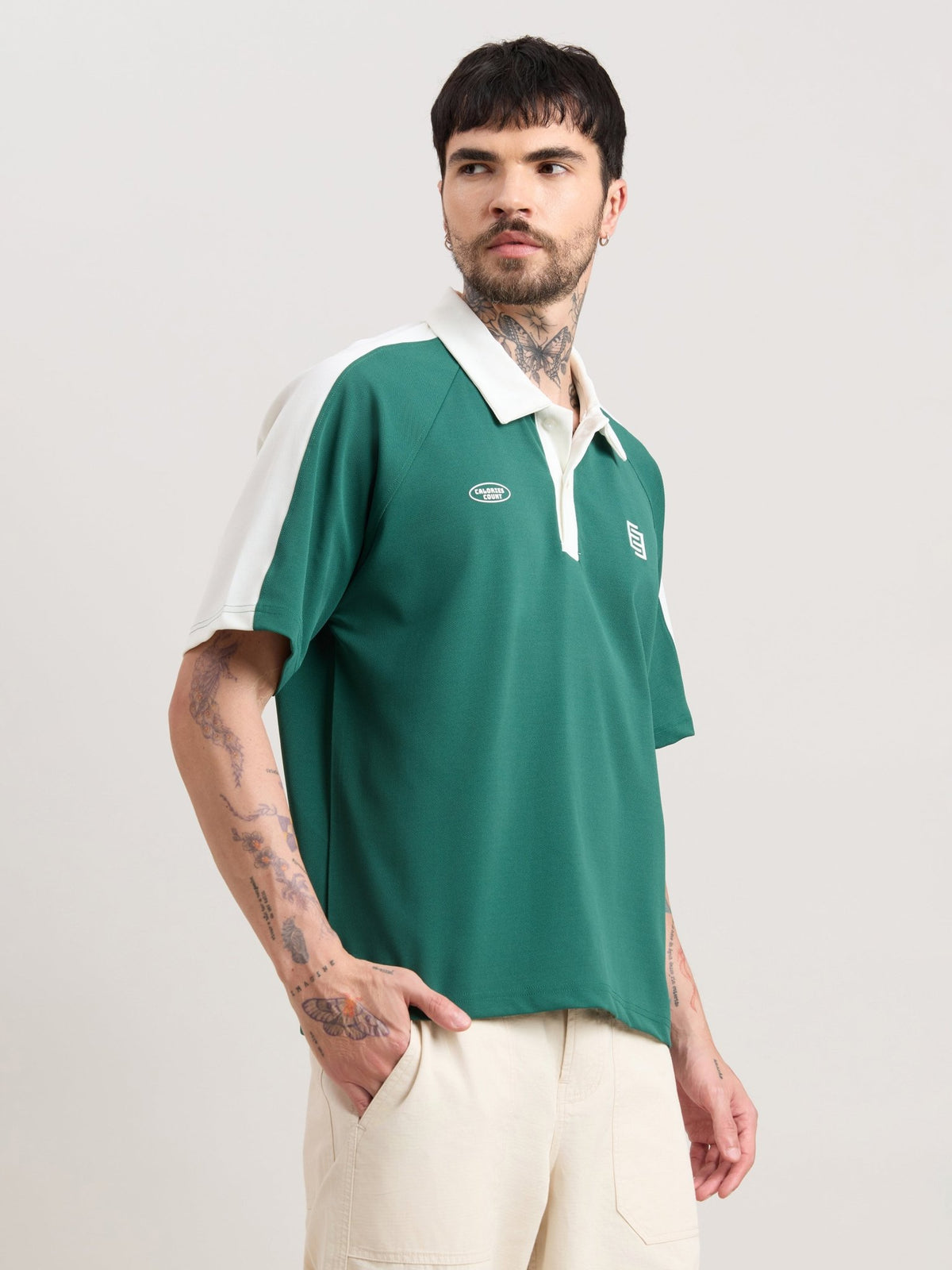 Xomis - Relaxed Fit Printed Polo T-Shirt - Green - Espanshe