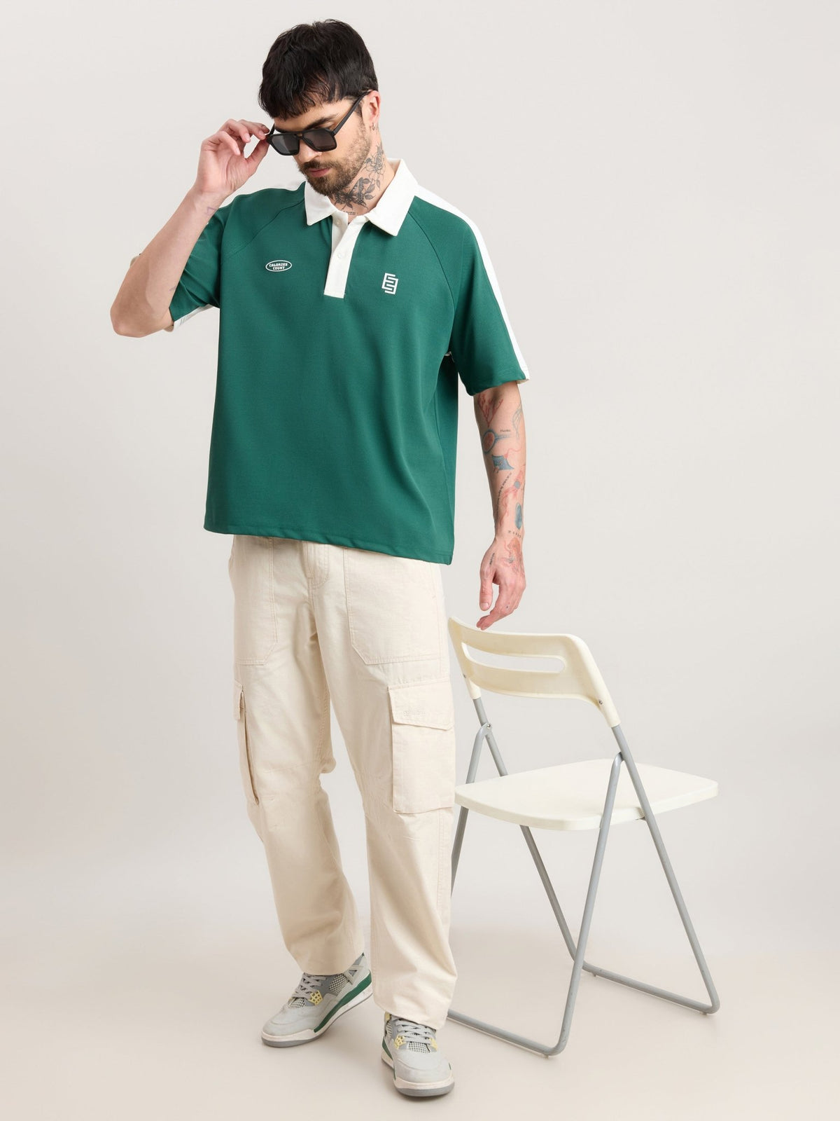 Xomis - Relaxed Fit Printed Polo T-Shirt - Green - Espanshe