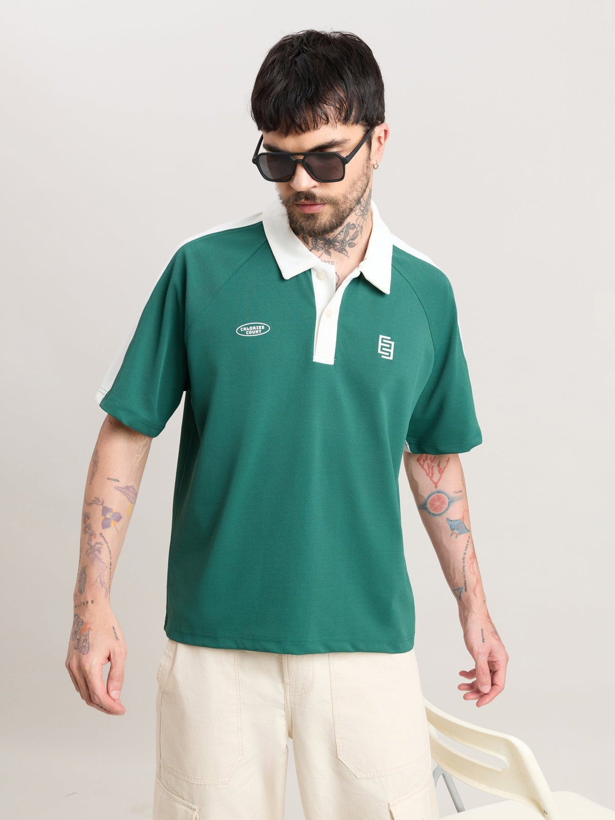 Xomis - Relaxed Fit Printed Polo T-Shirt - Green - Espanshe
