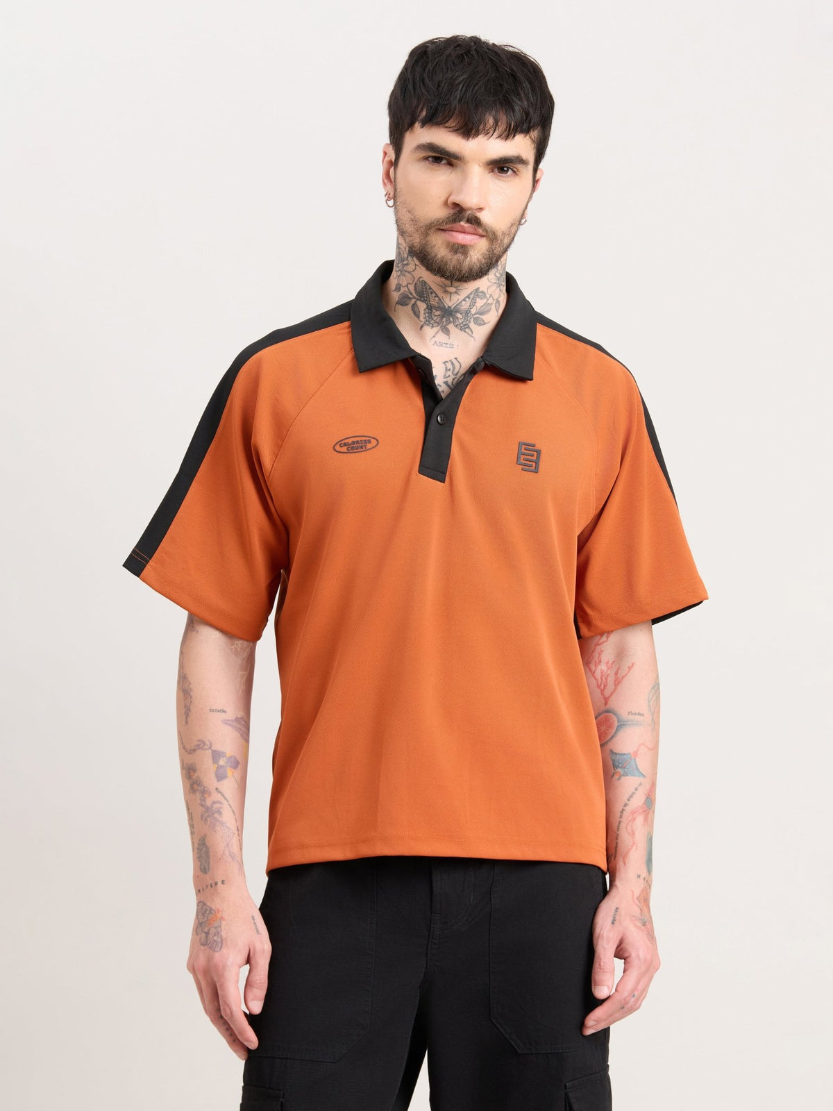 Xomis - Relaxed Fit Printed Polo T-Shirt - Orange - Espanshe