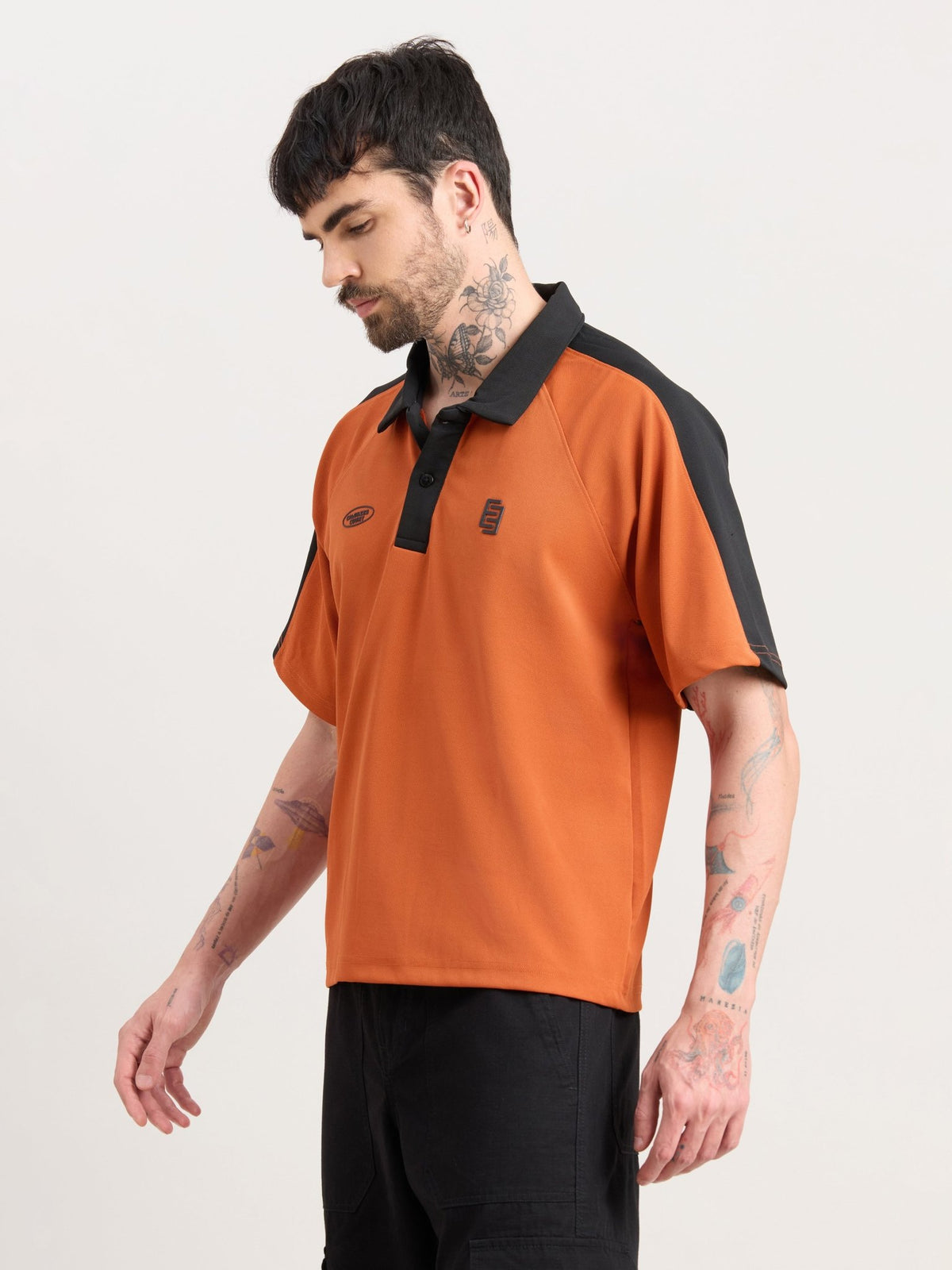 Xomis - Relaxed Fit Printed Polo T-Shirt - Orange - Espanshe