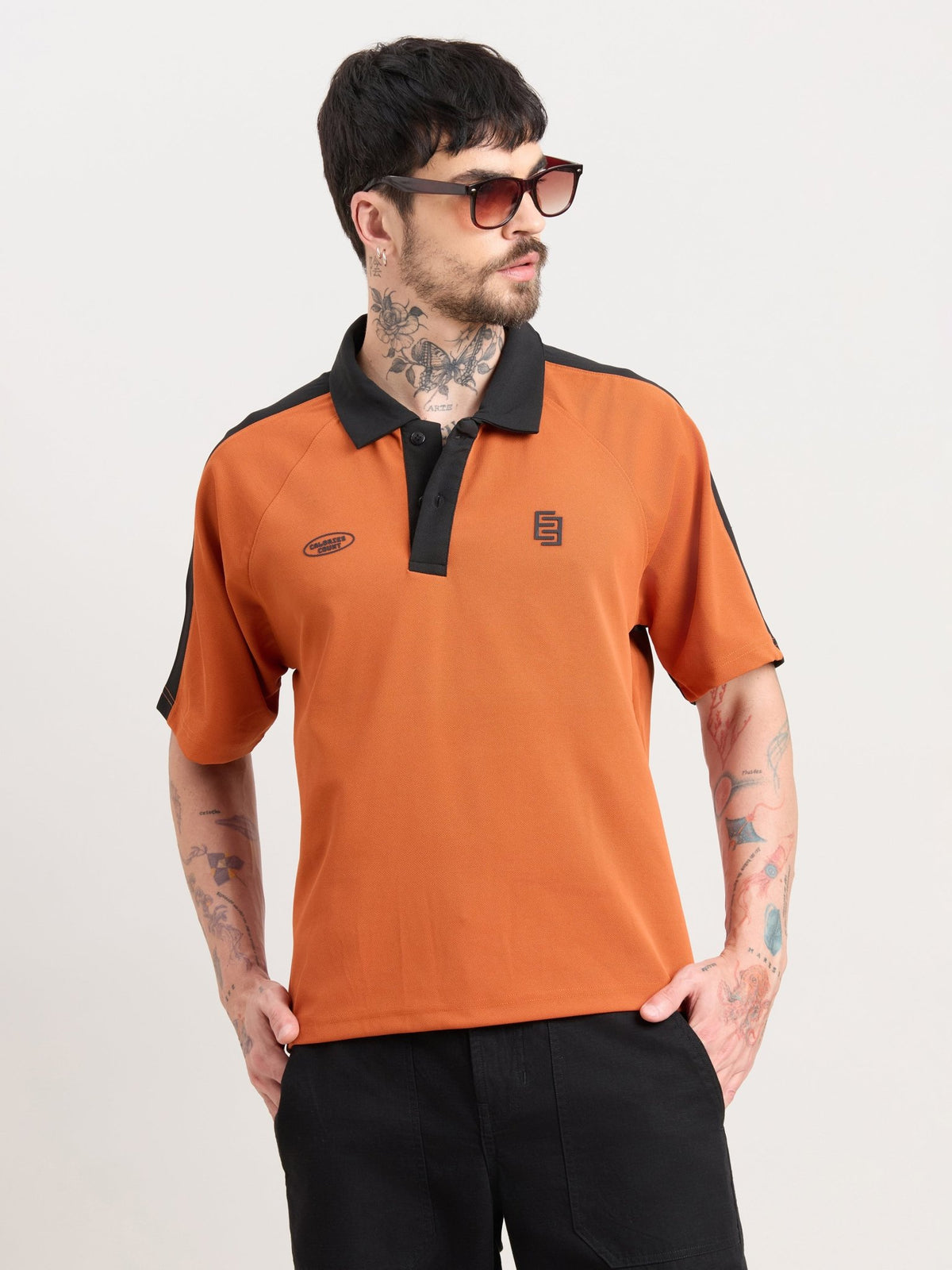 Xomis - Relaxed Fit Printed Polo T-Shirt - Orange - Espanshe