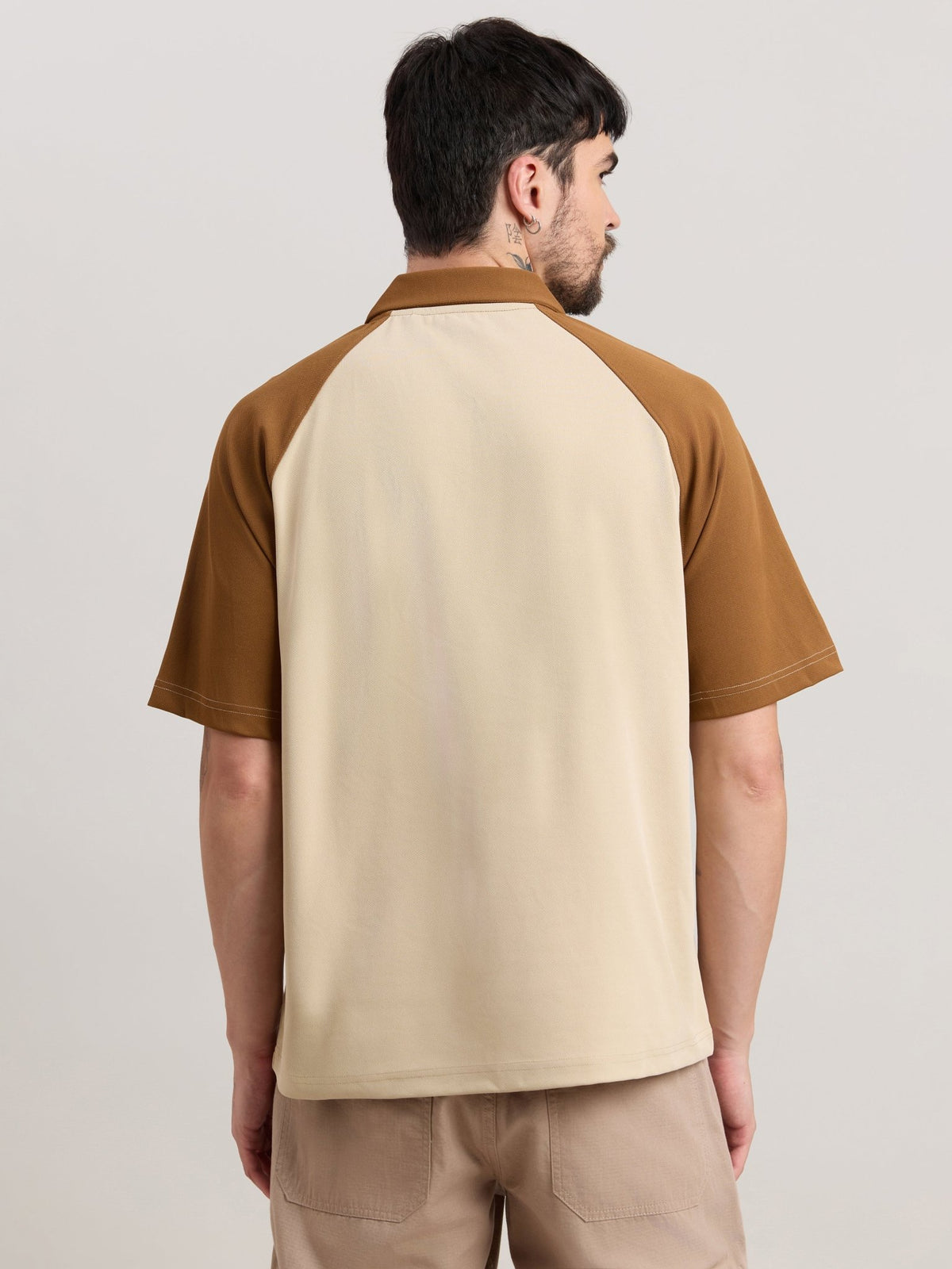 Xomis - Relaxed Fit Printed Polo T-Shirt - Beige - Espanshe