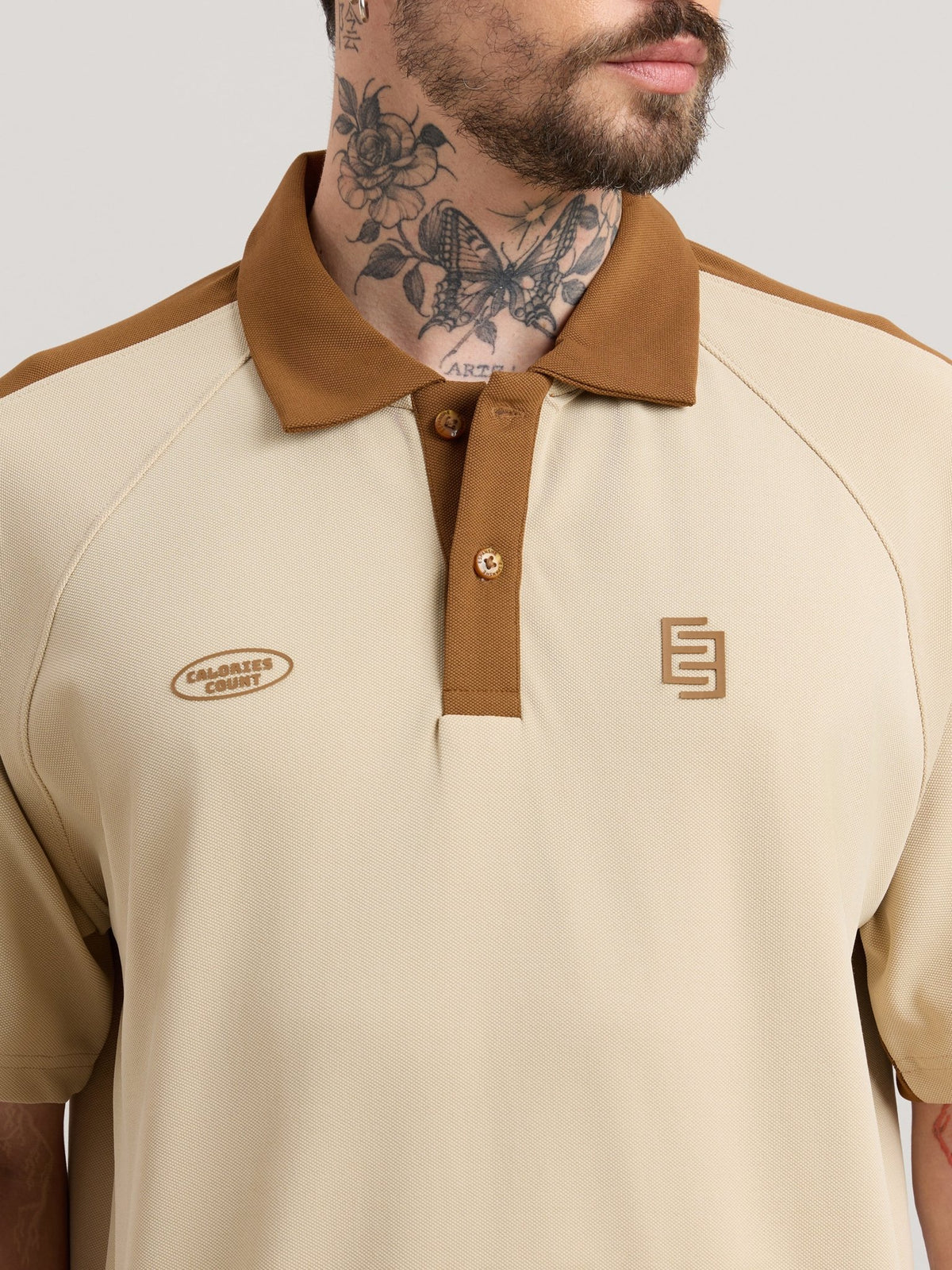 Xomis - Relaxed Fit Printed Polo T-Shirt - Beige - Espanshe