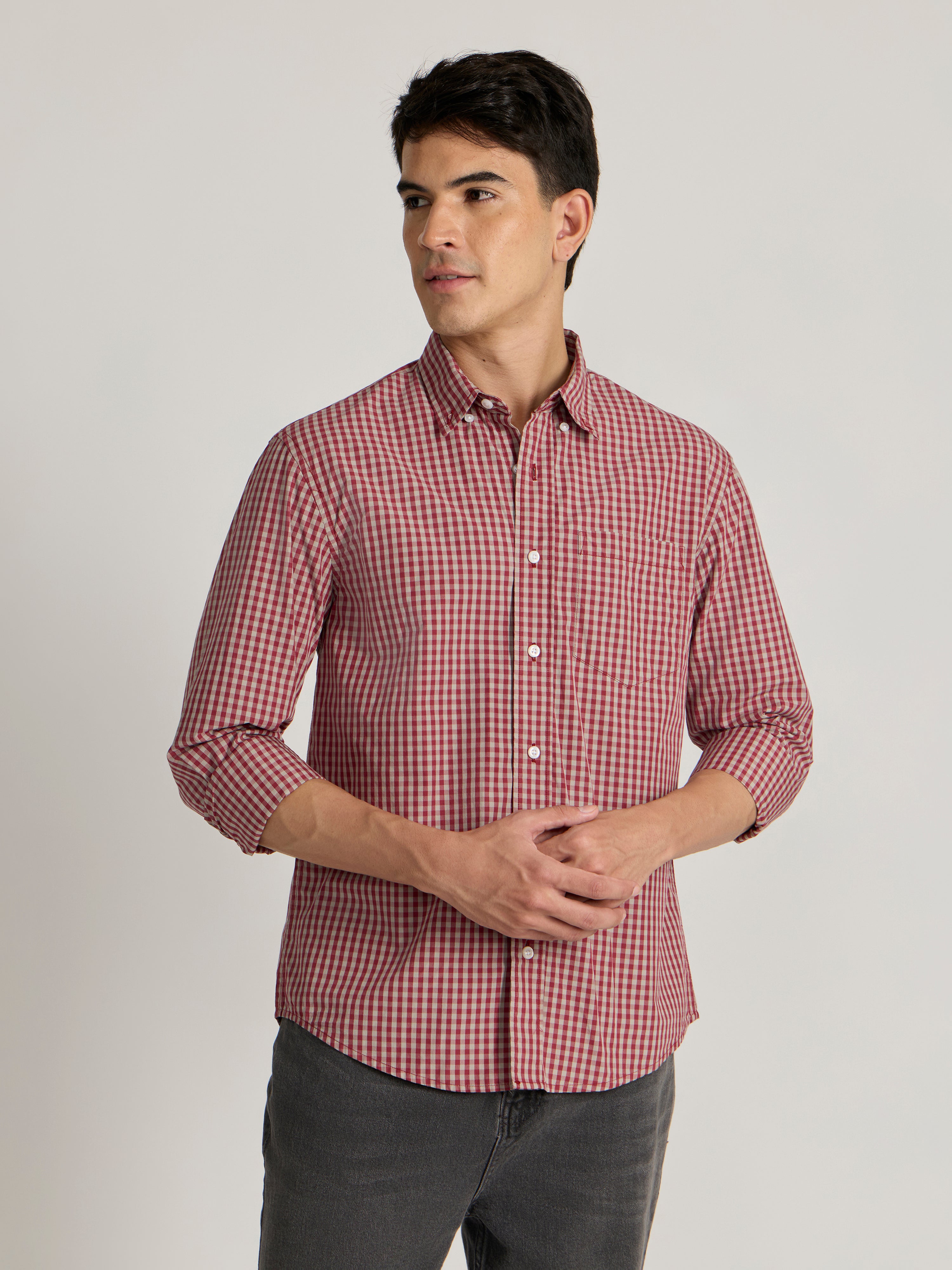 Men's Relaxed Fit Checks Shirt - red
