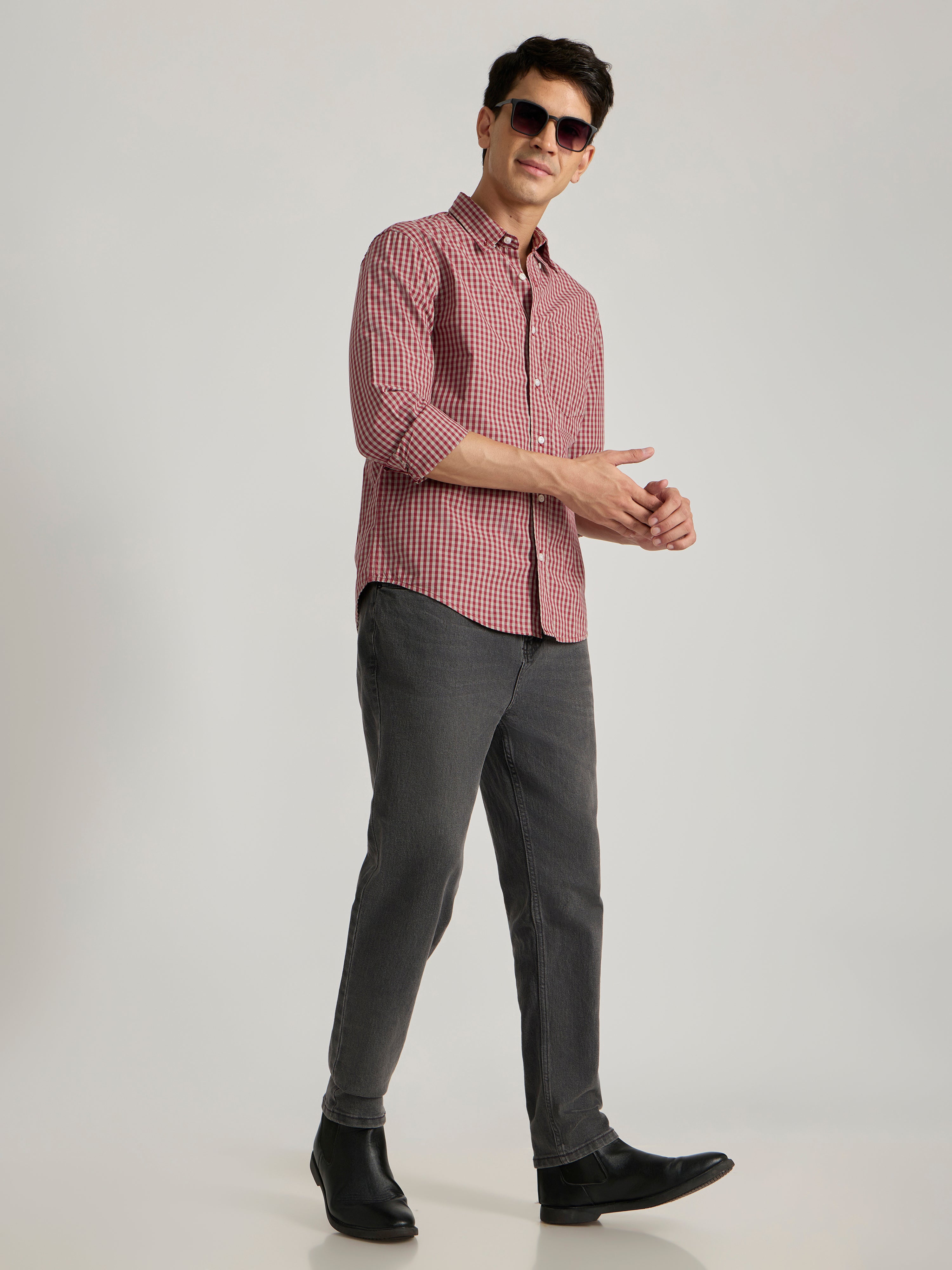 Men's Relaxed Fit Checks Shirt - red
