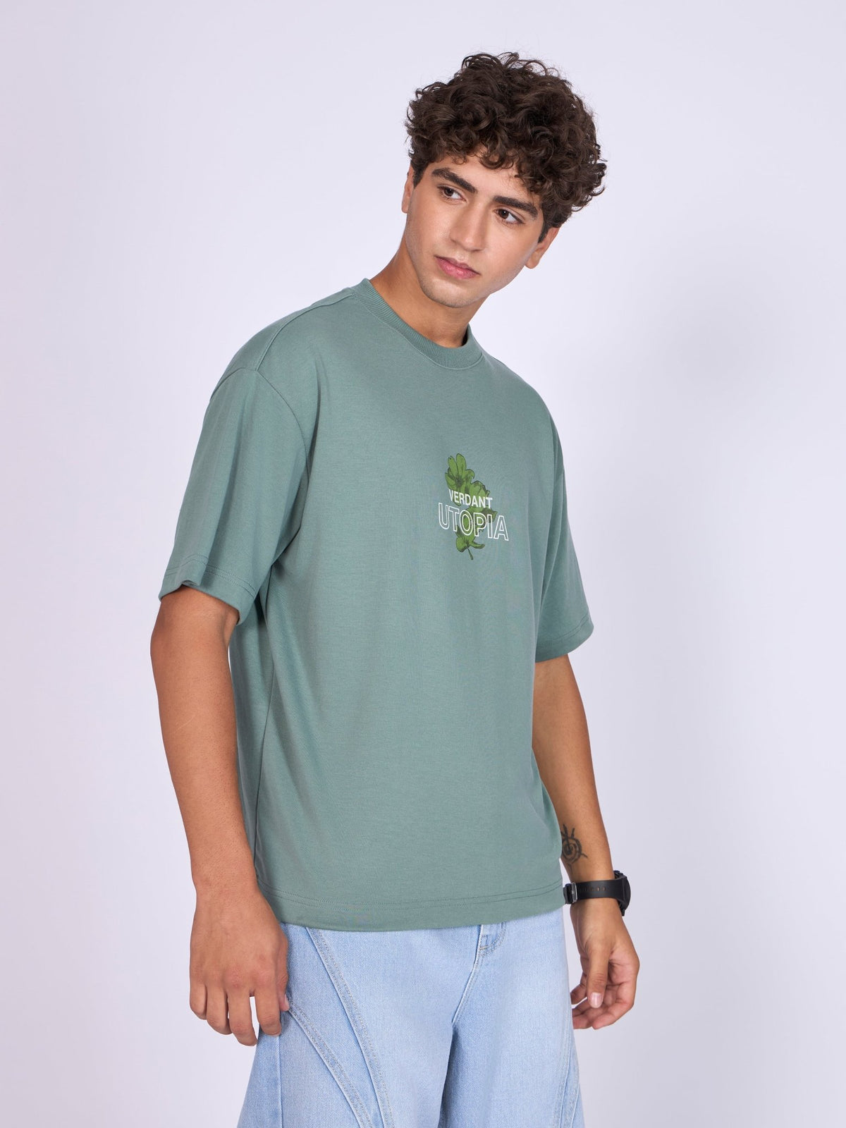 Trace - Verdant Utopia Printed Loose Fit T-Shirt - Green - Espanshe