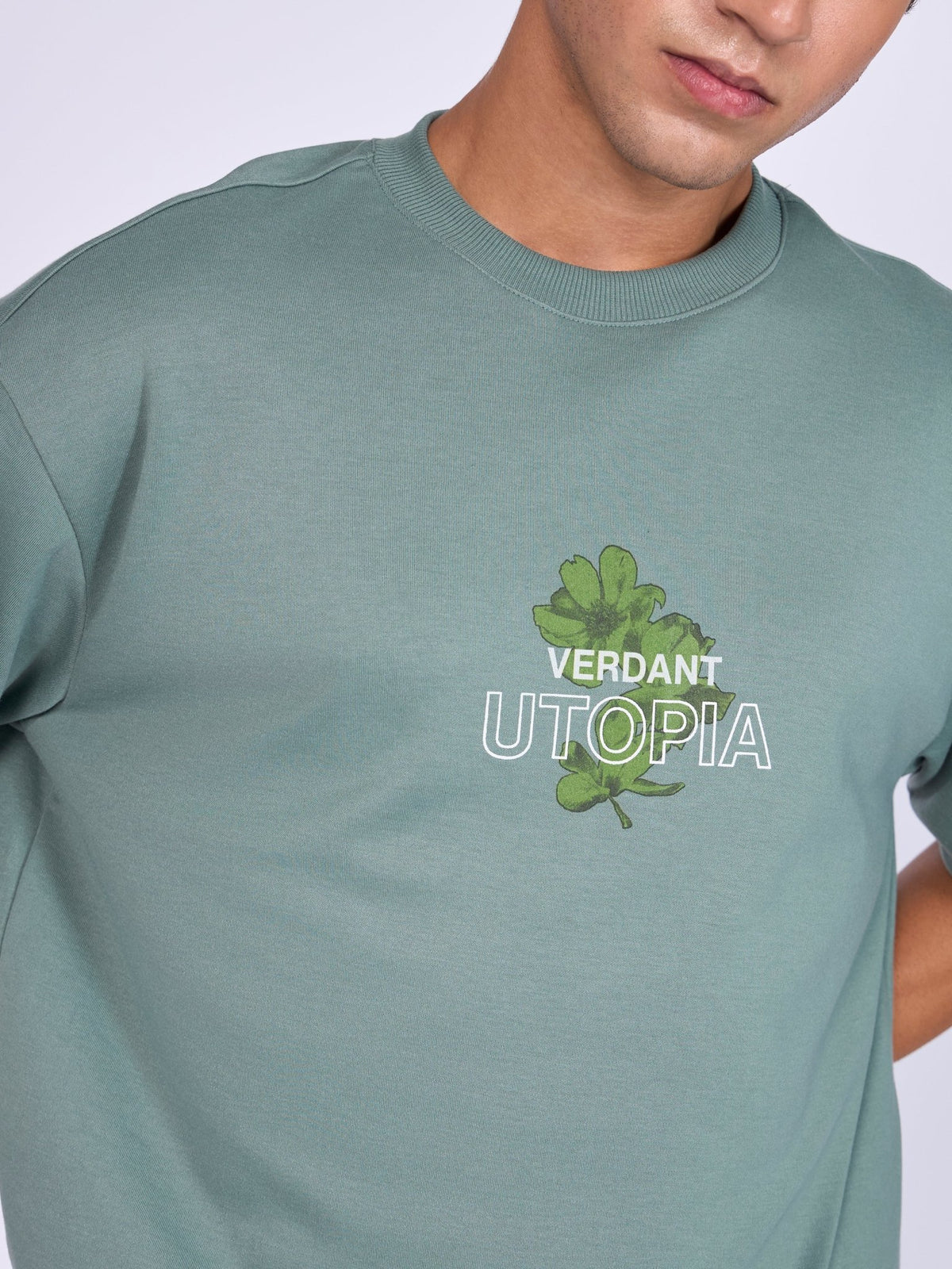 Trace - Verdant Utopia Printed Loose Fit T-Shirt - Green - Espanshe
