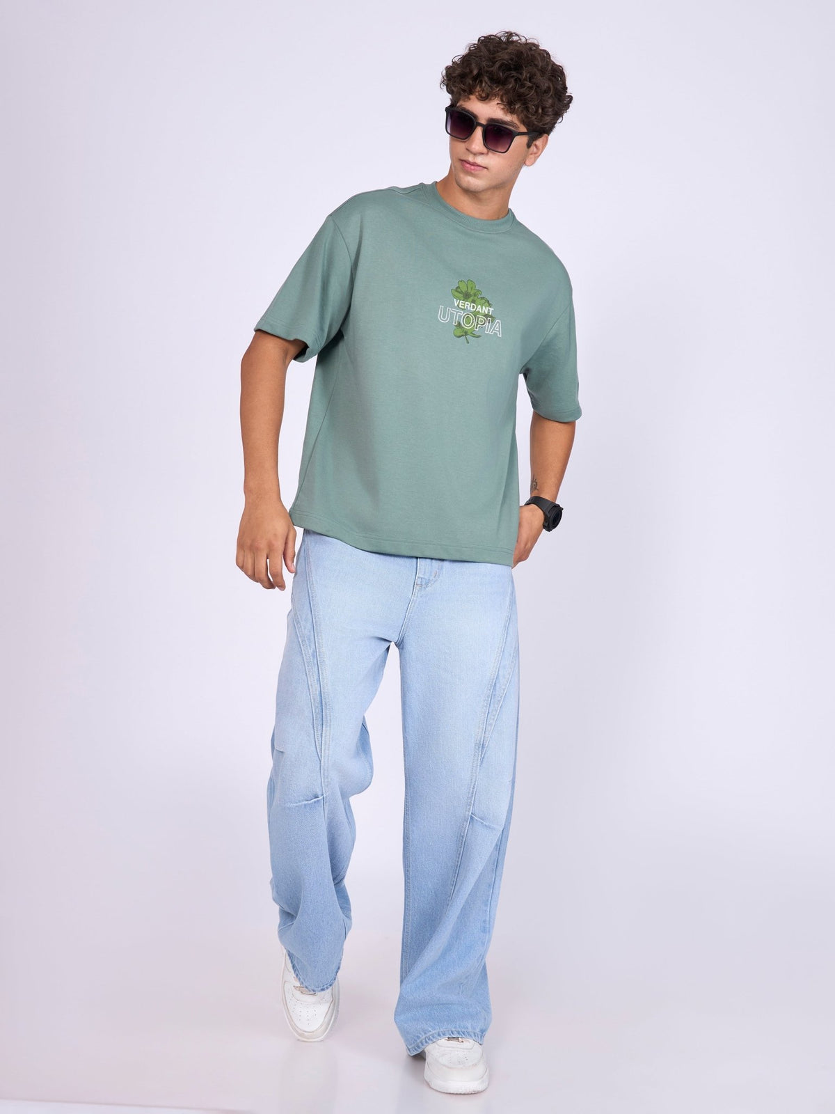 Trace - Verdant Utopia Printed Loose Fit T-Shirt - Green - Espanshe