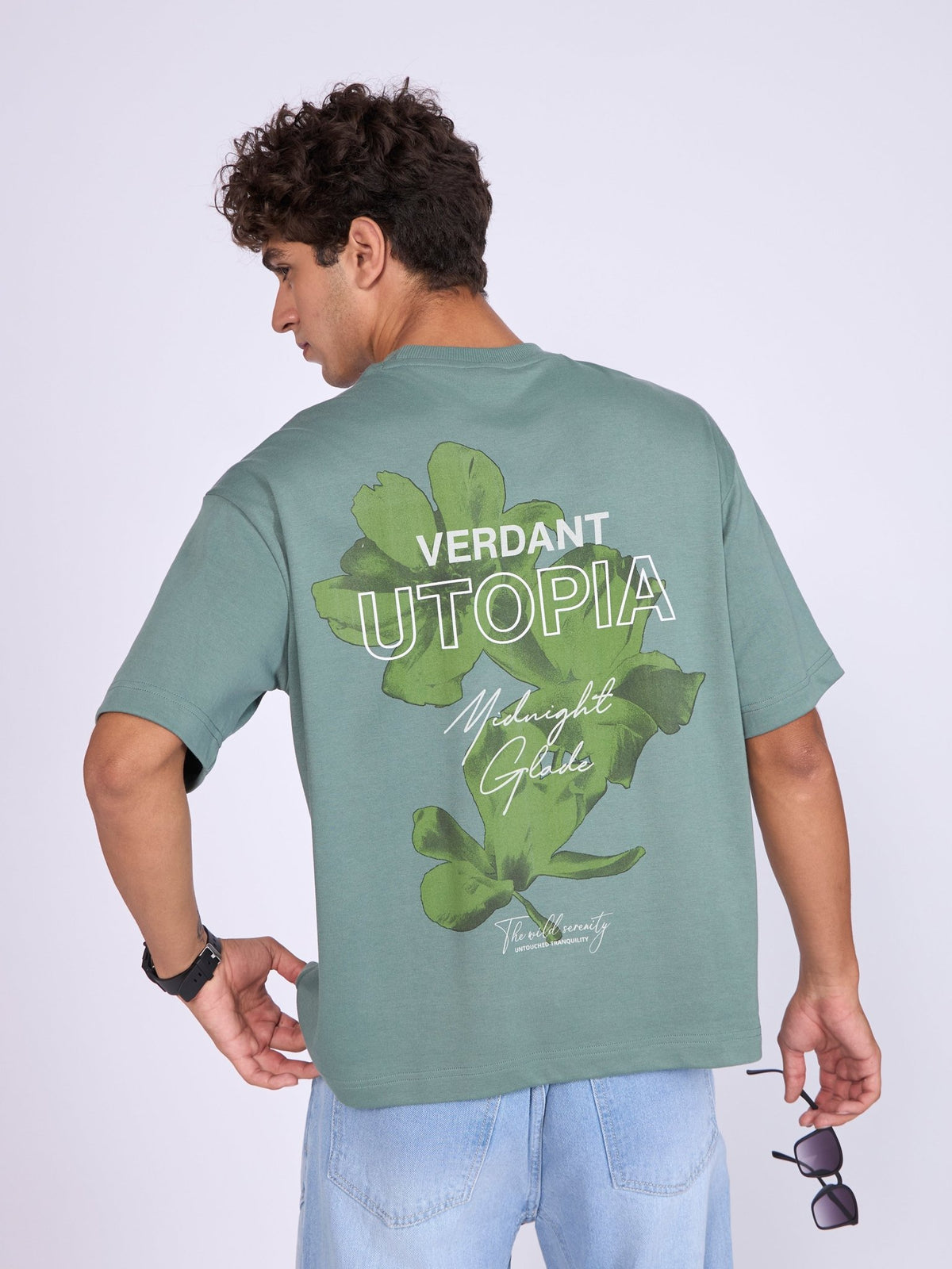 Trace - Verdant Utopia Printed Loose Fit T-Shirt - Green - Espanshe